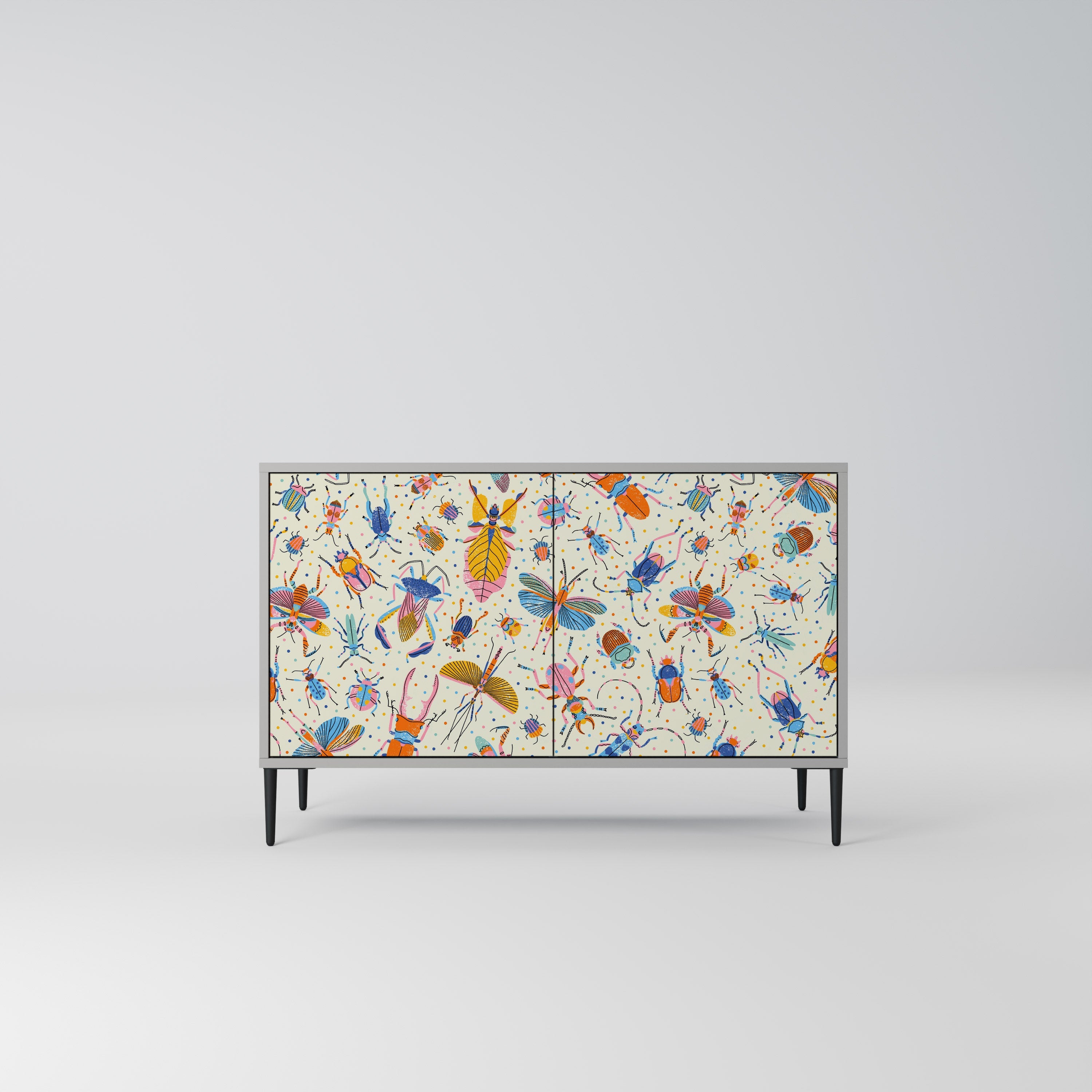 COLORFUL INSECTS Aparador de 2 Portas em Acabamento Cinzento