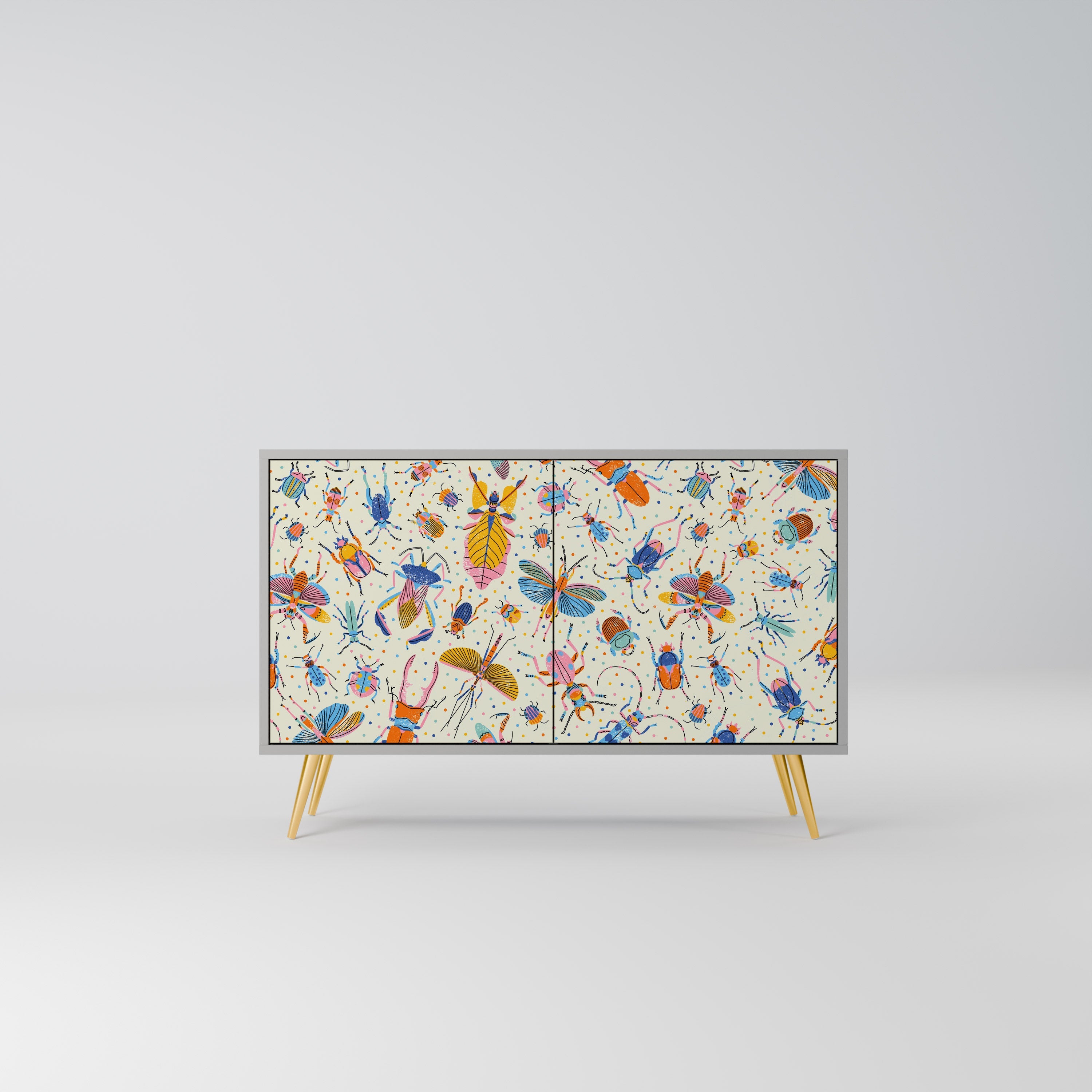 COLORFUL INSECTS Aparador de 2 Portas em Acabamento Cinzento