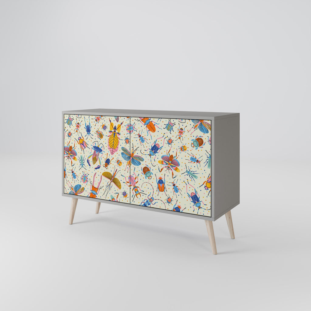 COLORFUL INSECTS 2-Door Sideboard in Grey Finish