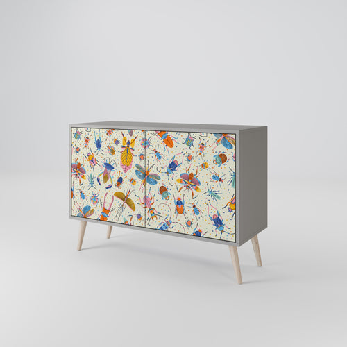 COLORFUL INSECTS 2-Door Sideboard in Grey Finish