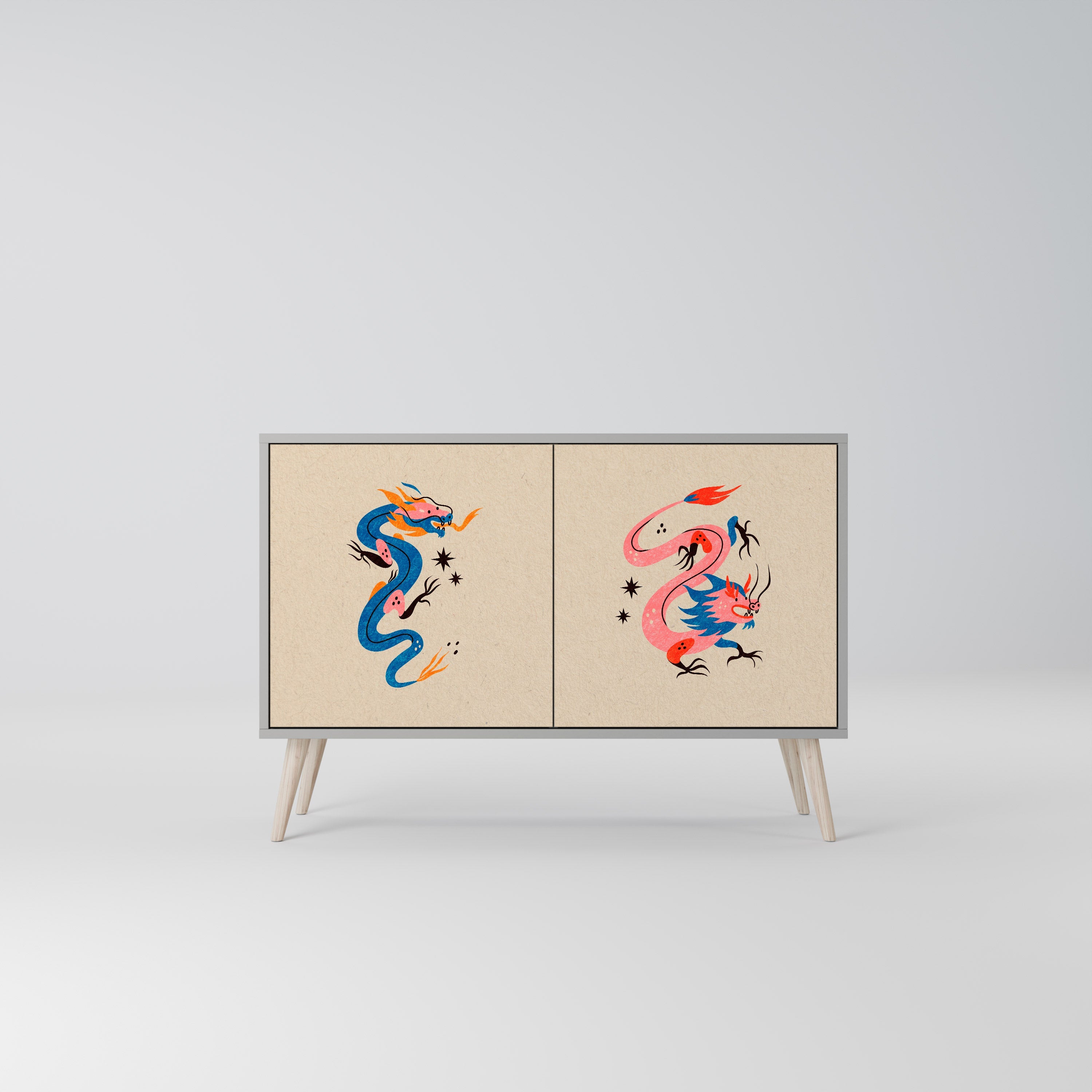 MYTHOLOGICAL CREATURES Aparador de 2 Portas em Acabamento Cinzento