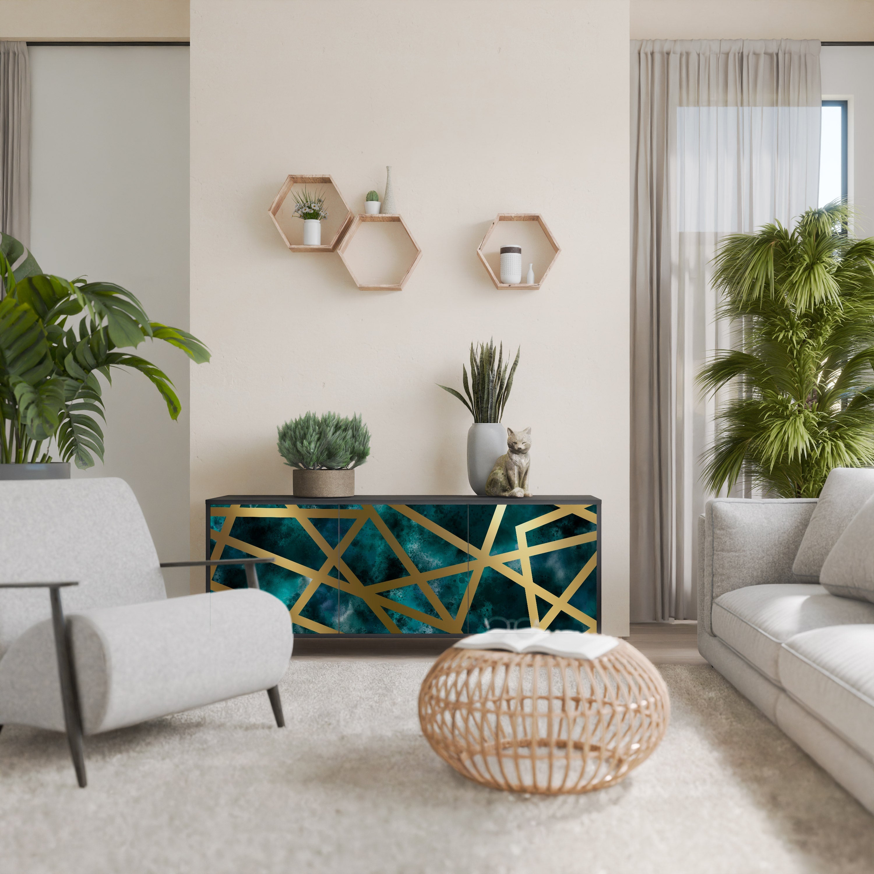 THE LABYRINTH OF GOLD Aparador de 3 Portas em Acabamento Preto