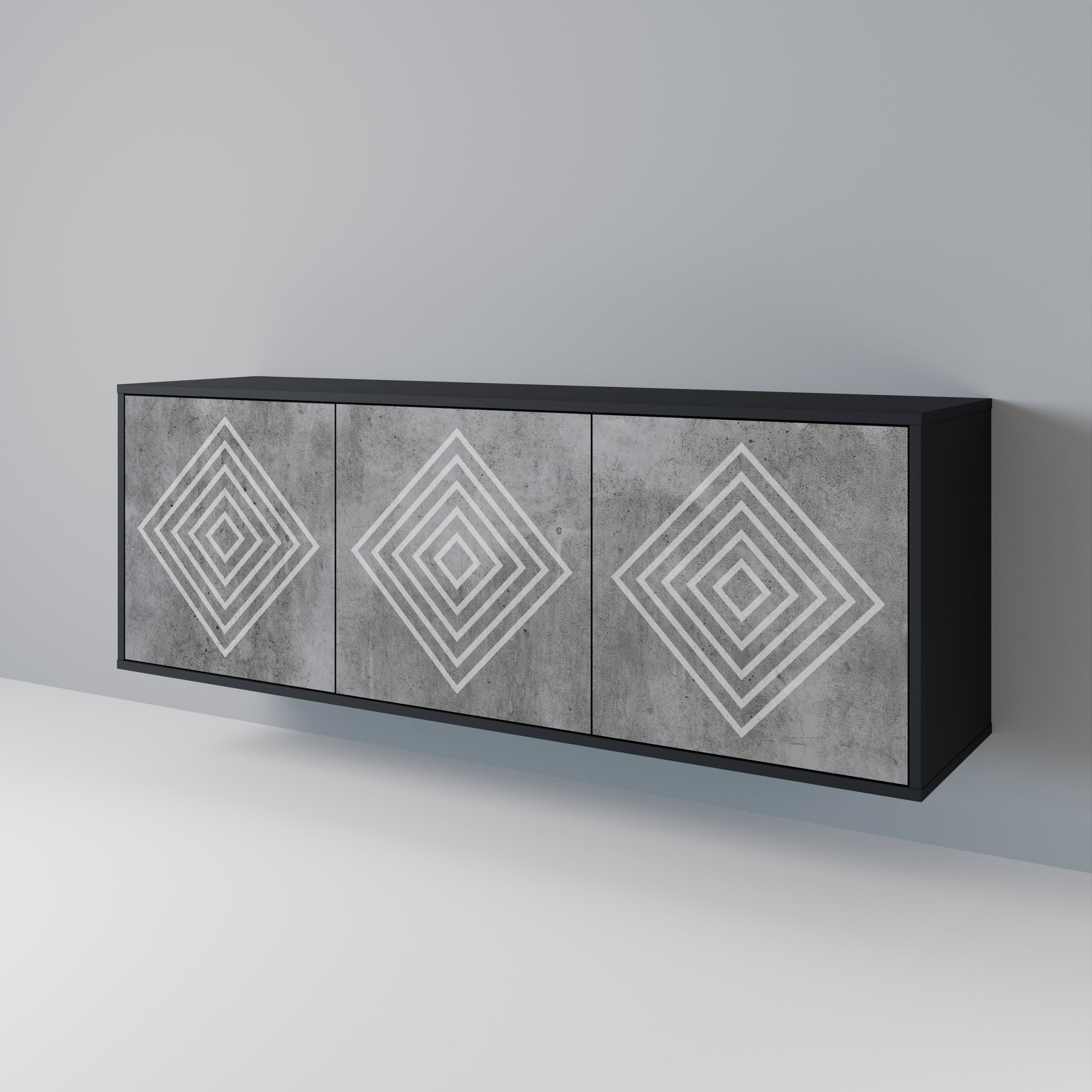 POLYGONAL ARTISTRY 3-Door Sideboard in Black Finish