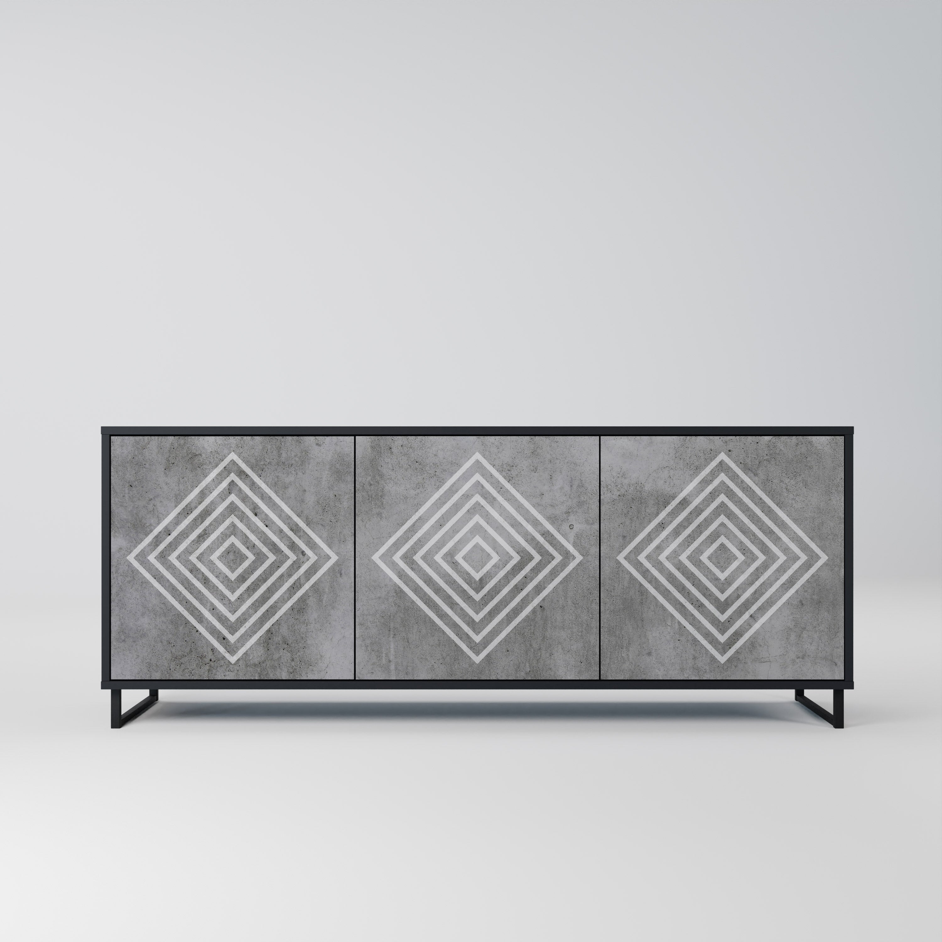 POLYGONAL ARTISTRY 3-Door Sideboard in Black Finish