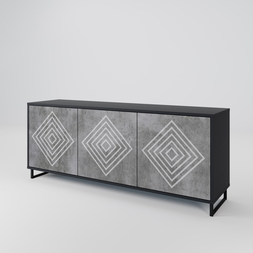 POLYGONAL ARTISTRY 3-Door Sideboard in Black Finish