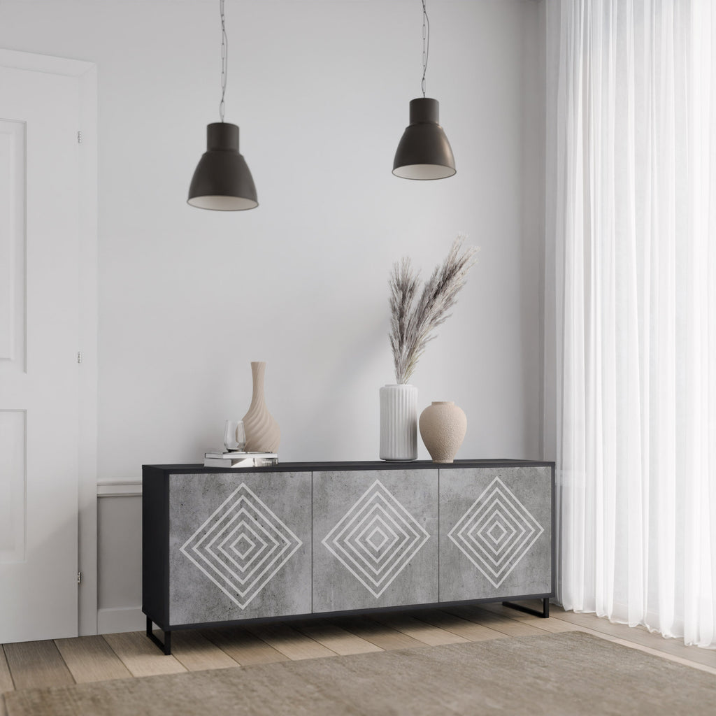 POLYGONAL ARTISTRY 3-Door Sideboard in Black Finish