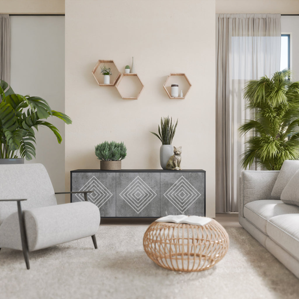 POLYGONAL ARTISTRY 3-Door Sideboard in Black Finish