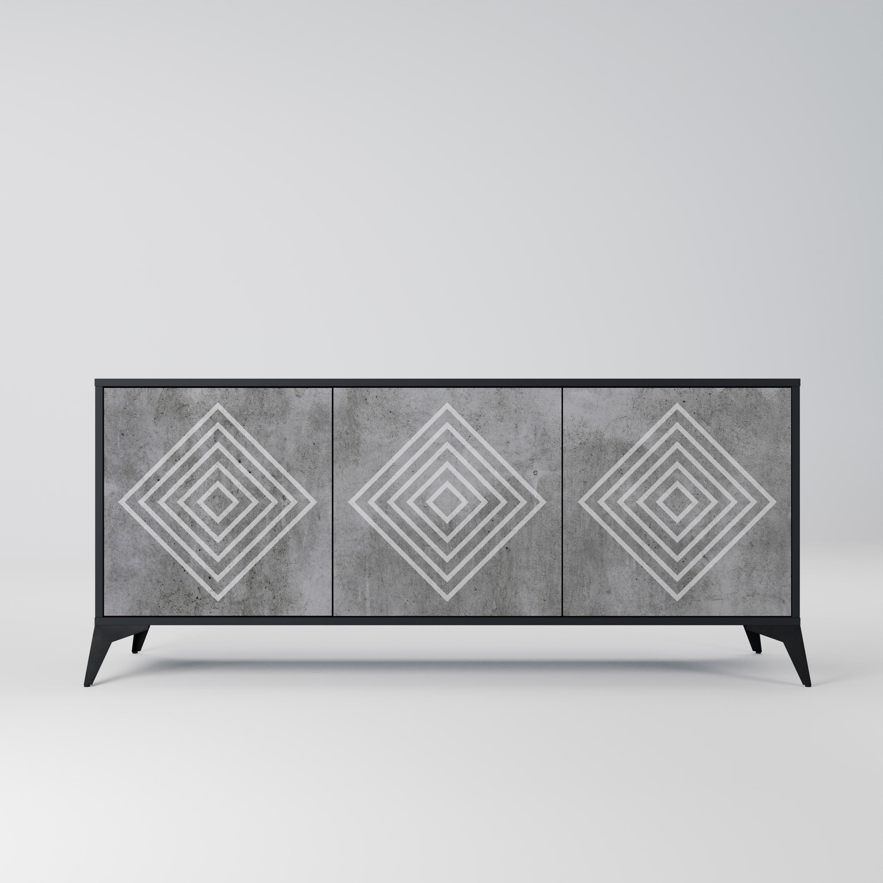 POLYGONAL ARTISTRY 3-Door Sideboard in Black Finish