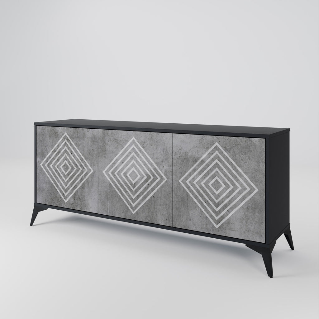 POLYGONAL ARTISTRY 3-Door Sideboard in Black Finish