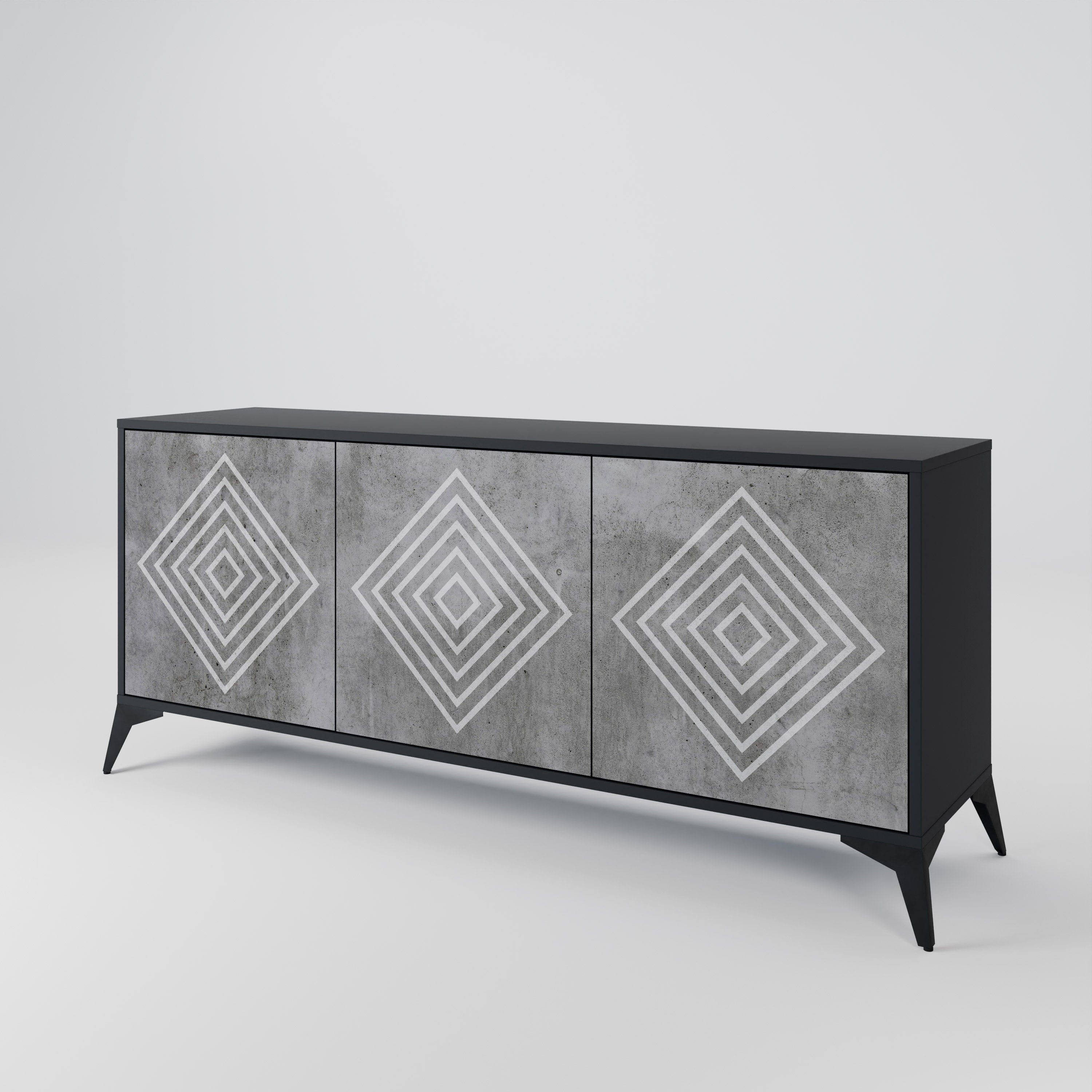 POLYGONAL ARTISTRY 3-Door Sideboard in Black Finish
