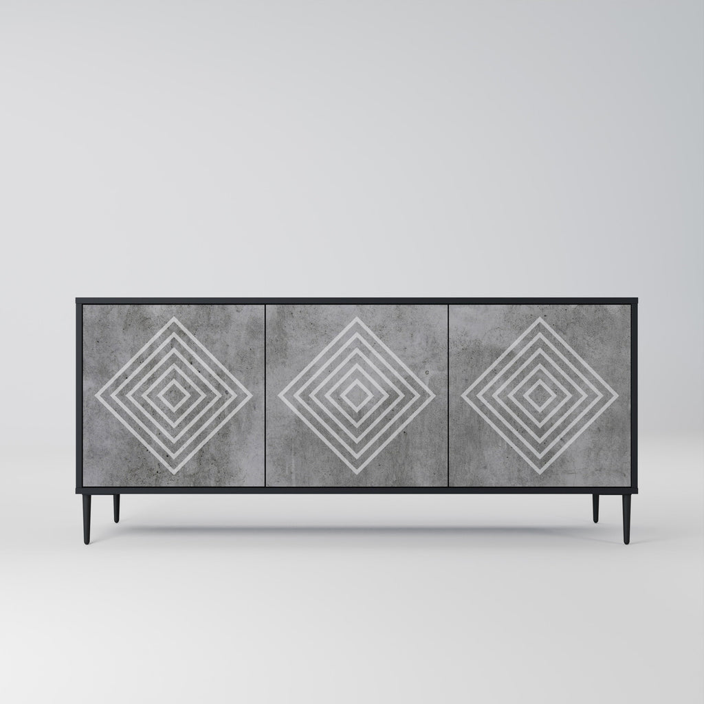 POLYGONAL ARTISTRY 3-Door Sideboard in Black Finish