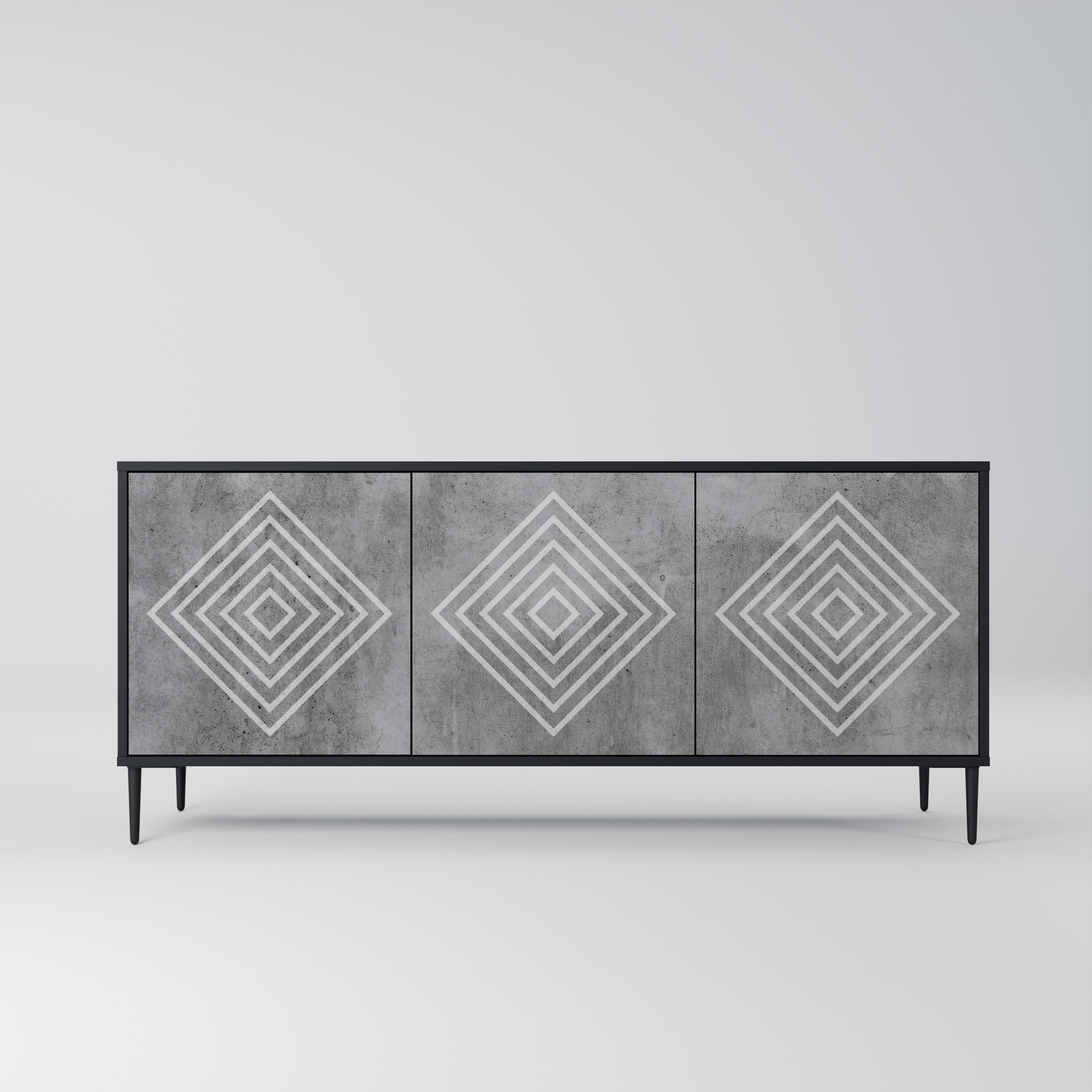 POLYGONAL ARTISTRY 3-Door Sideboard in Black Finish