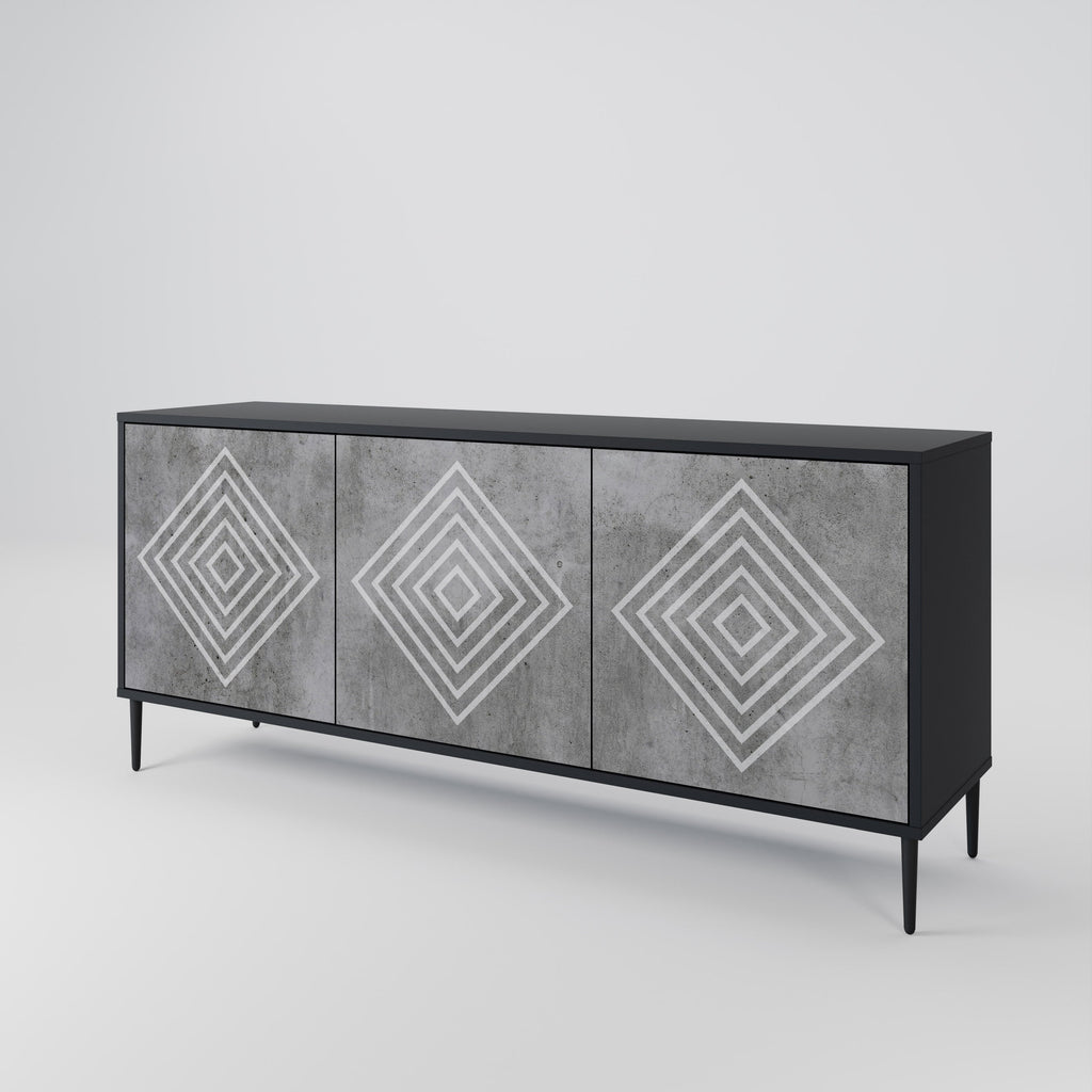 POLYGONAL ARTISTRY 3-Door Sideboard in Black Finish