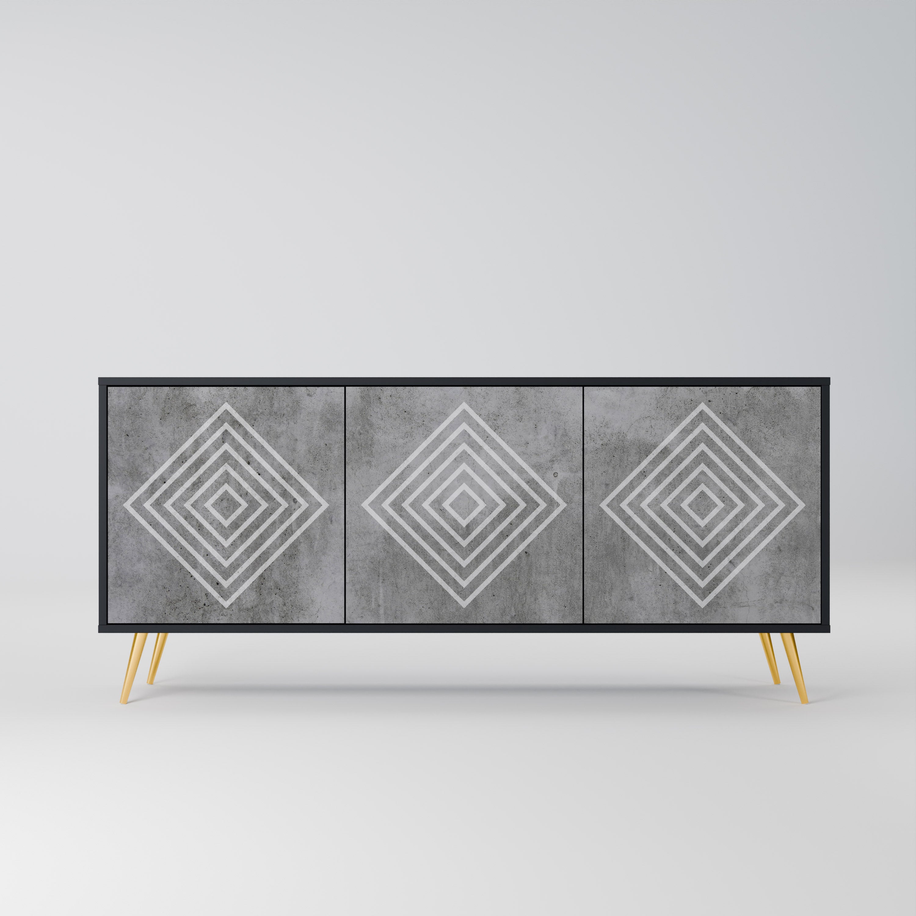 POLYGONAL ARTISTRY 3-Door Sideboard in Black Finish