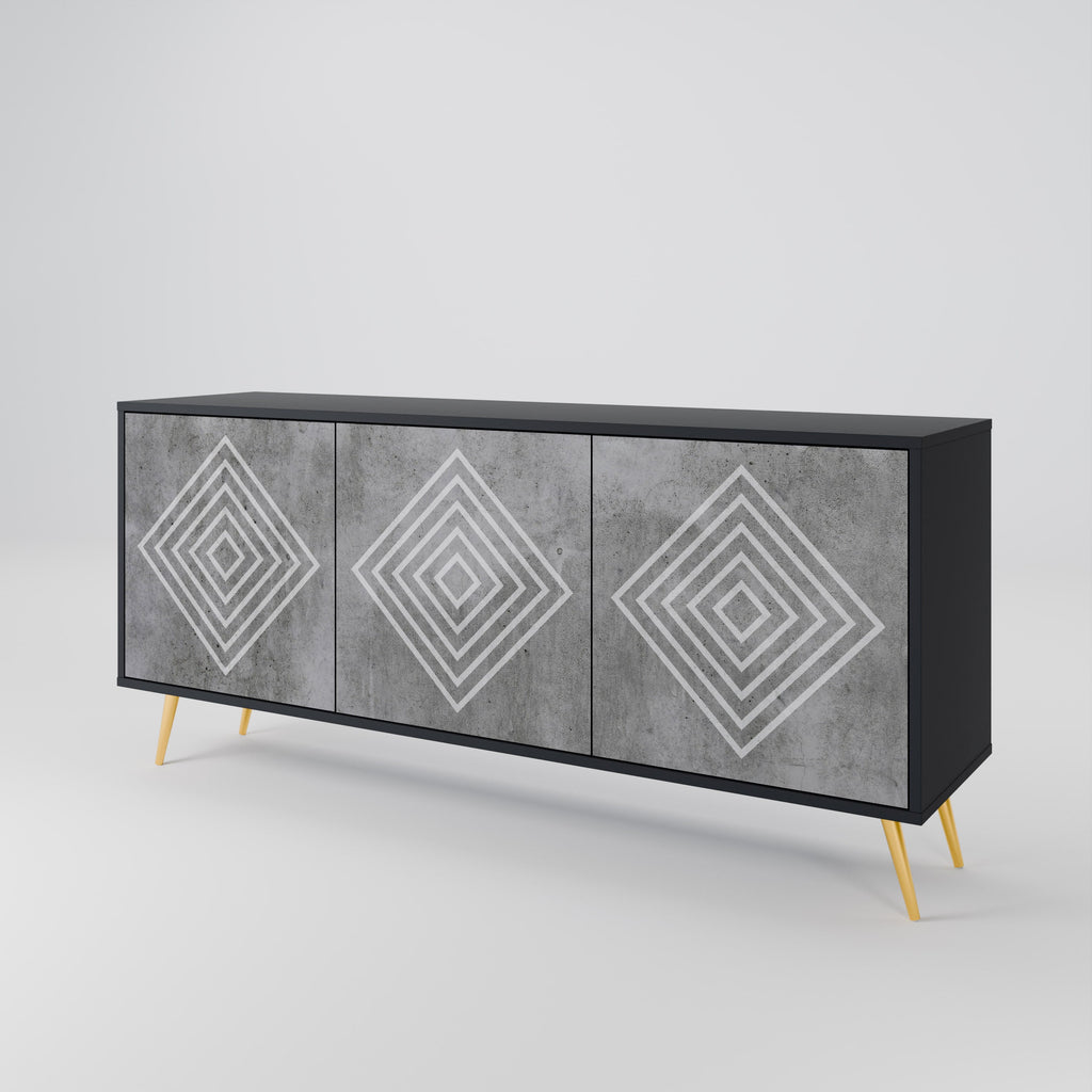 POLYGONAL ARTISTRY 3-Door Sideboard in Black Finish