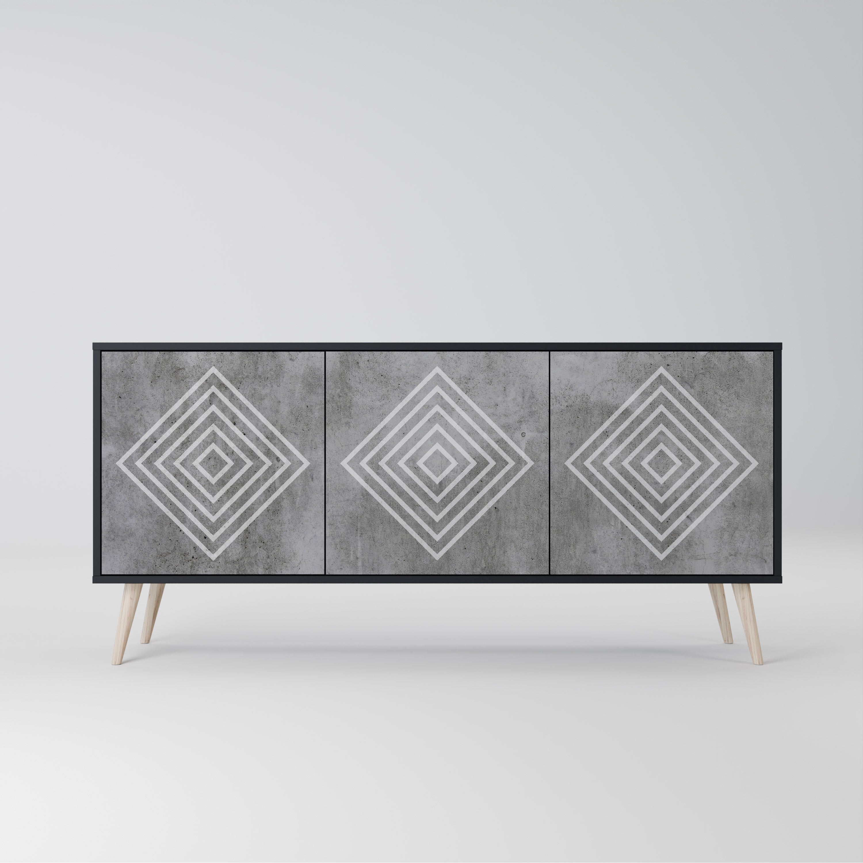 POLYGONAL ARTISTRY 3-Door Sideboard in Black Finish