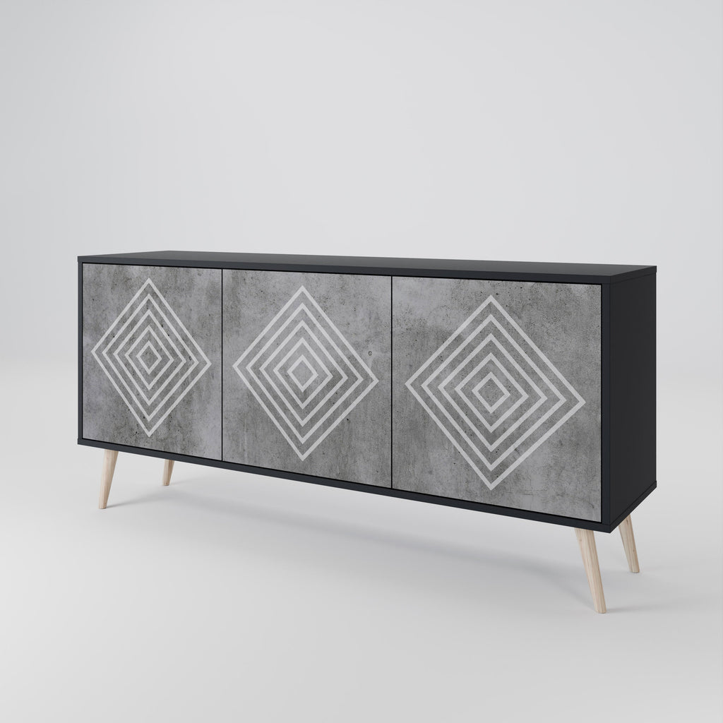 POLYGONAL ARTISTRY 3-Door Sideboard in Black Finish