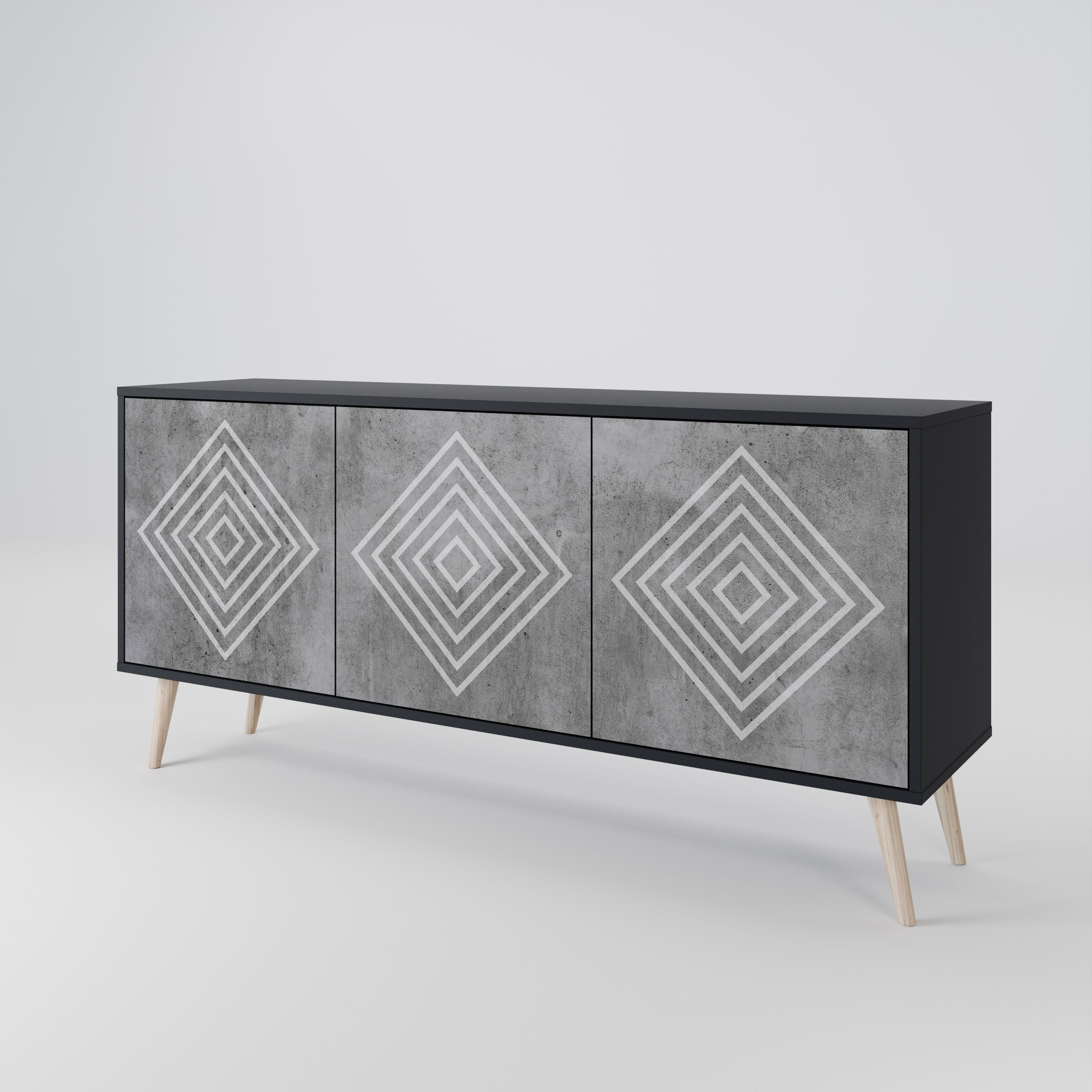 POLYGONAL ARTISTRY 3-Door Sideboard in Black Finish