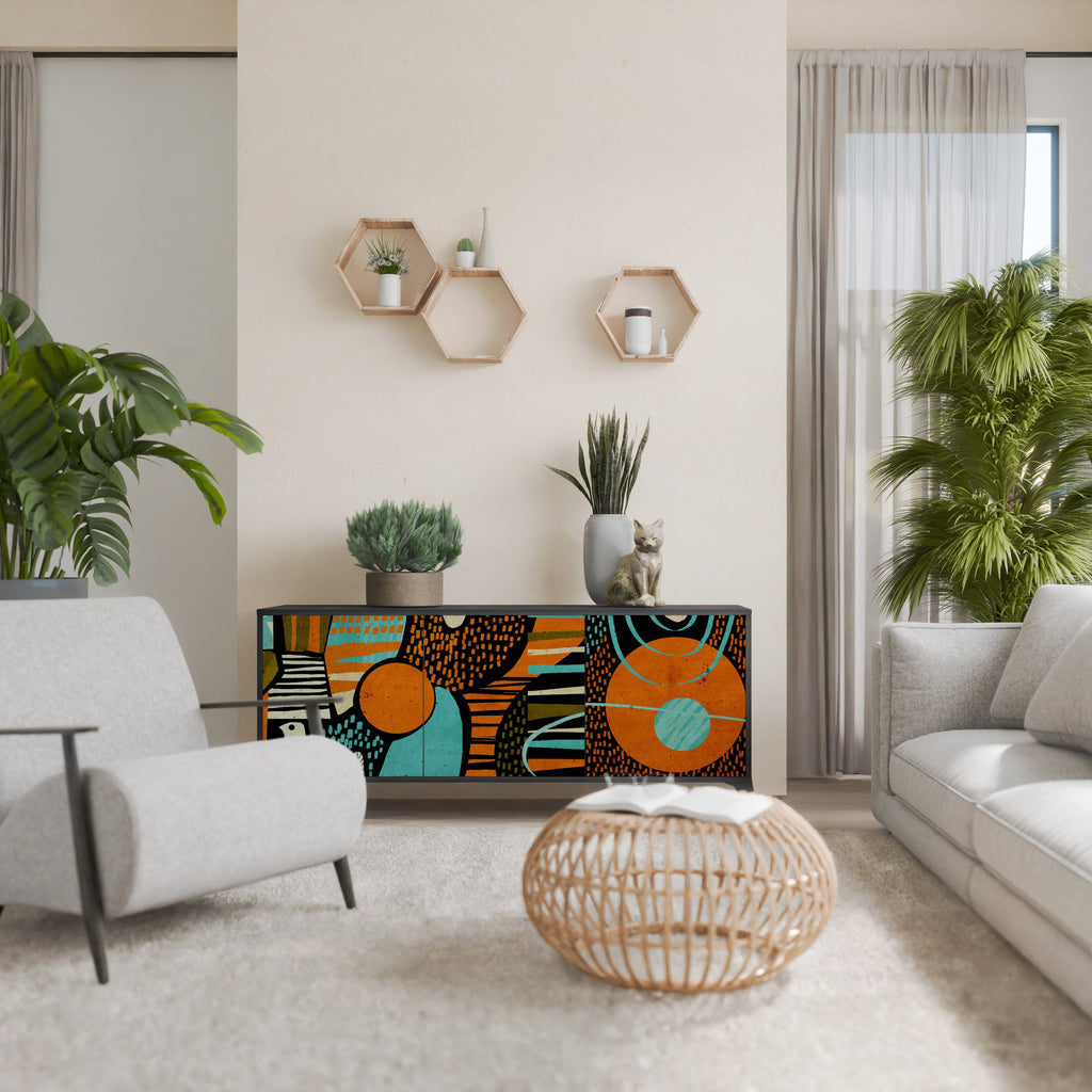 GEODE GLIMMER 3-Door Sideboard in Black Finish