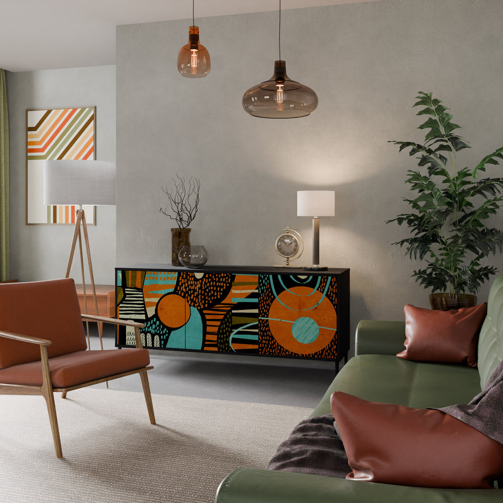 GEODE GLIMMER 3-Door Sideboard in Black Finish