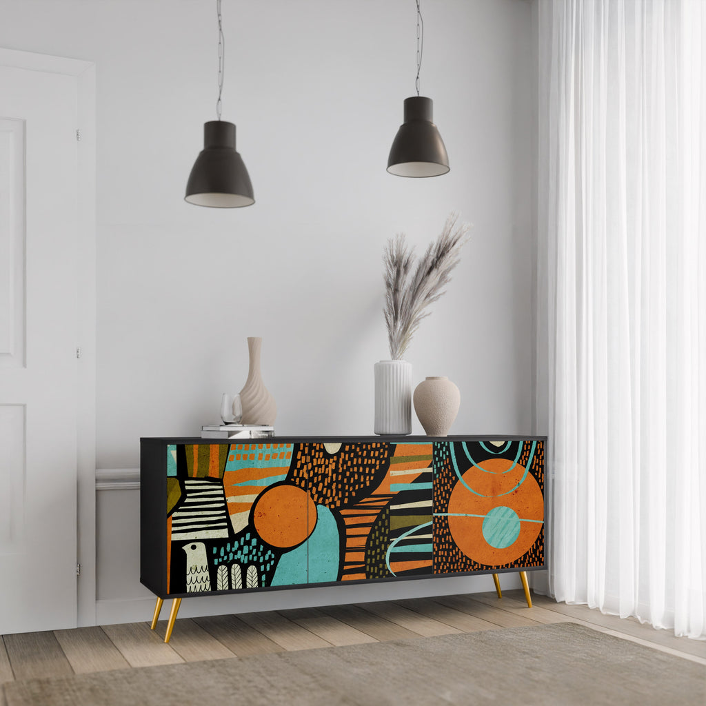 GEODE GLIMMER 3-Door Sideboard in Black Finish