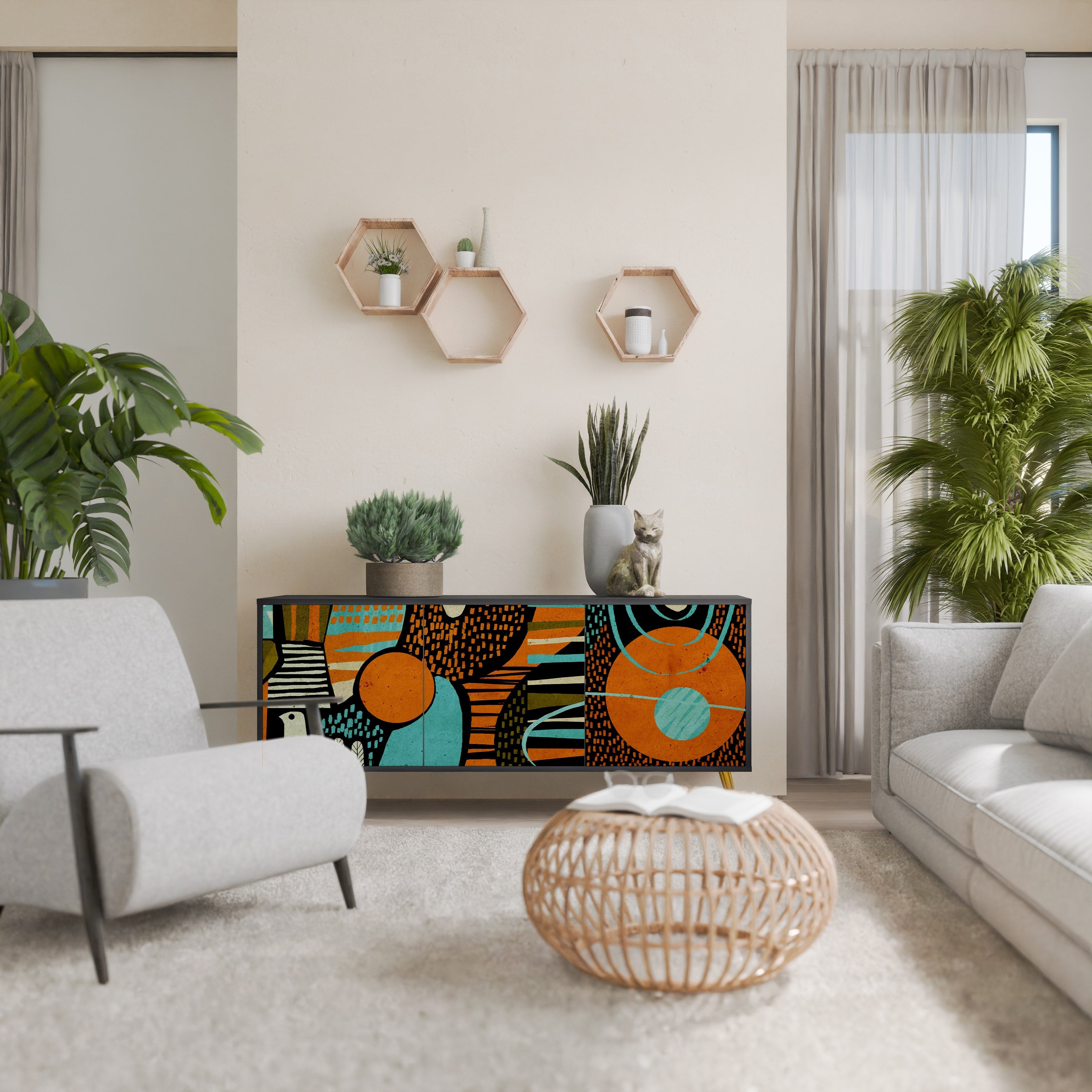 GEODE GLIMMER 3-Door Sideboard in Black Finish