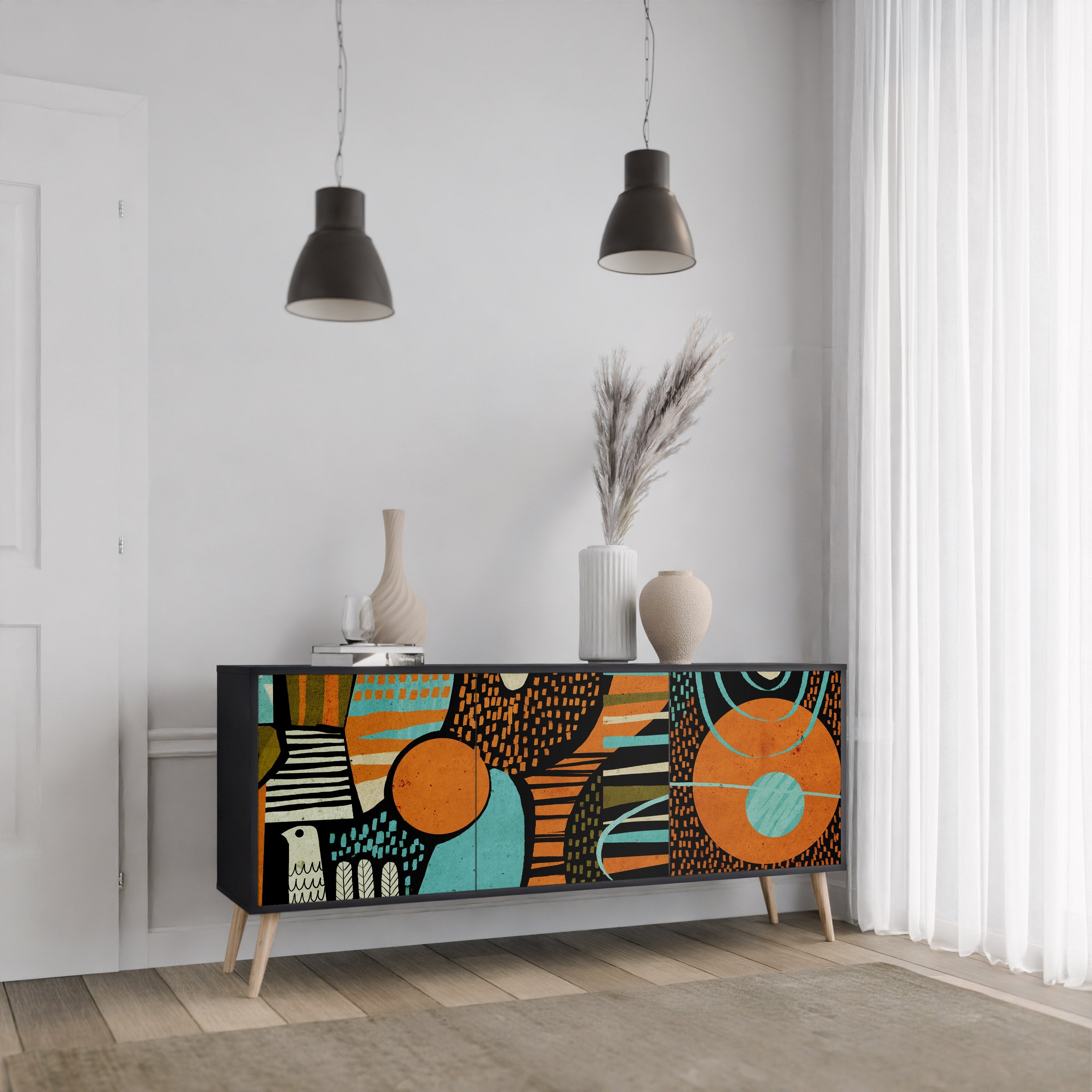 GEODE GLIMMER 3-Door Sideboard in Black Finish