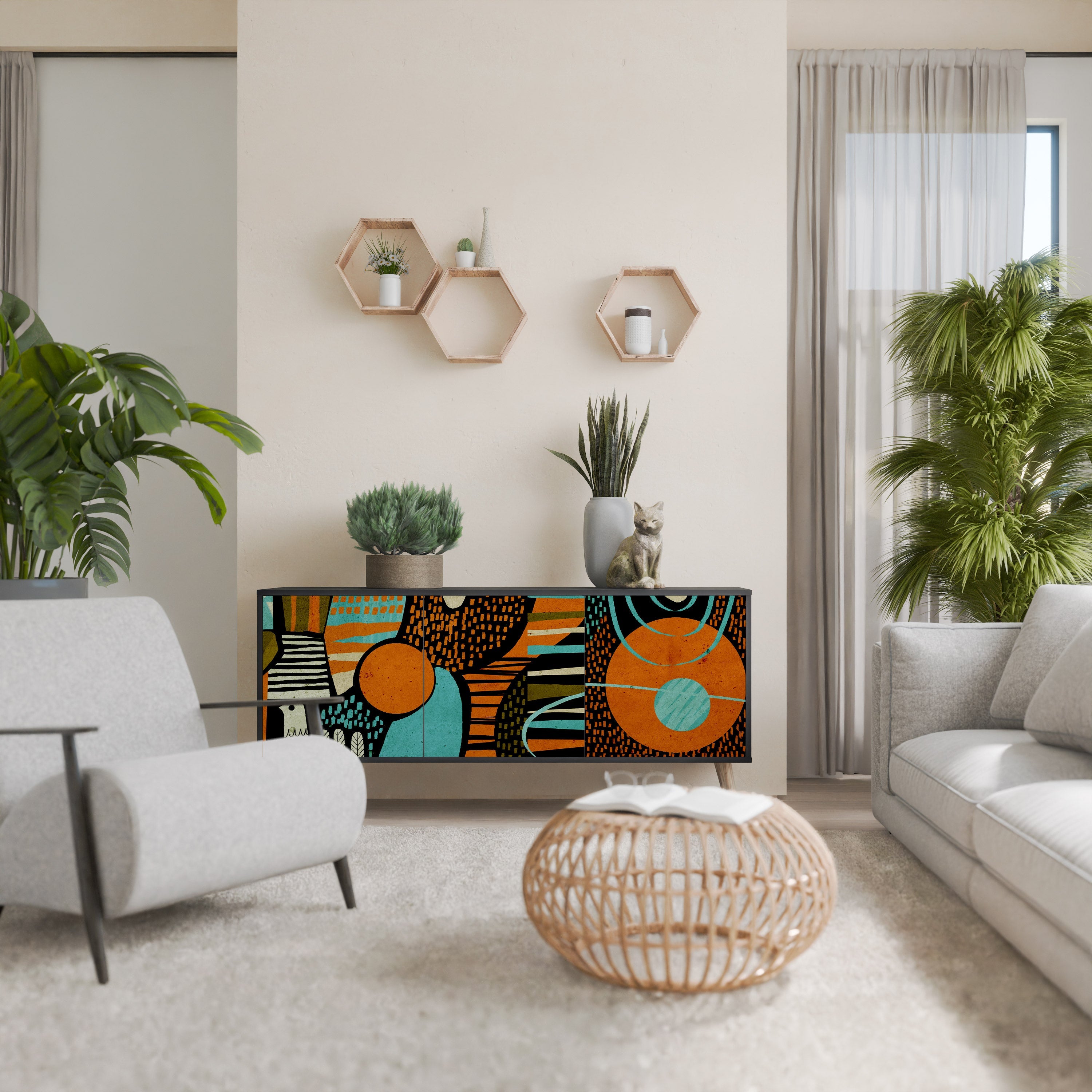 GEODE GLIMMER 3-Door Sideboard in Black Finish