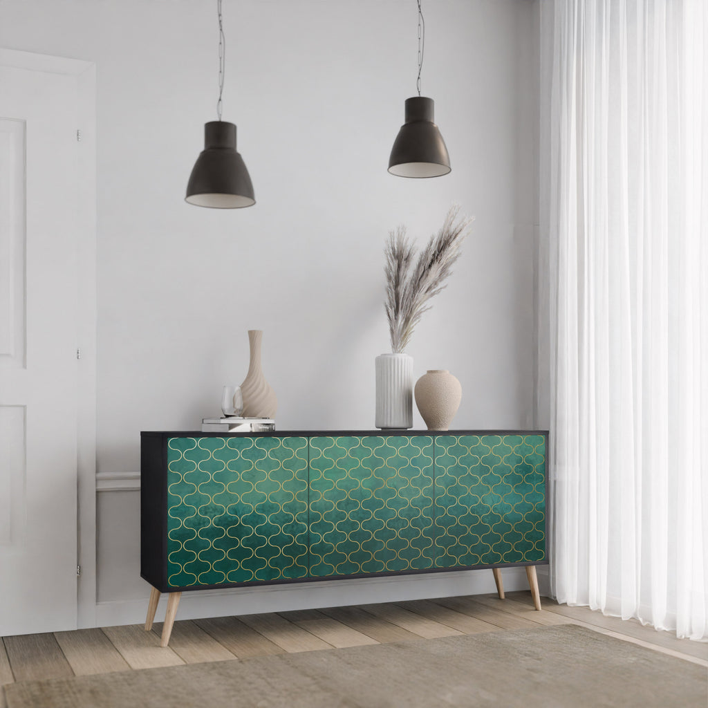 TESSELATED GREENERY 3-Door Sideboard in Black Finish