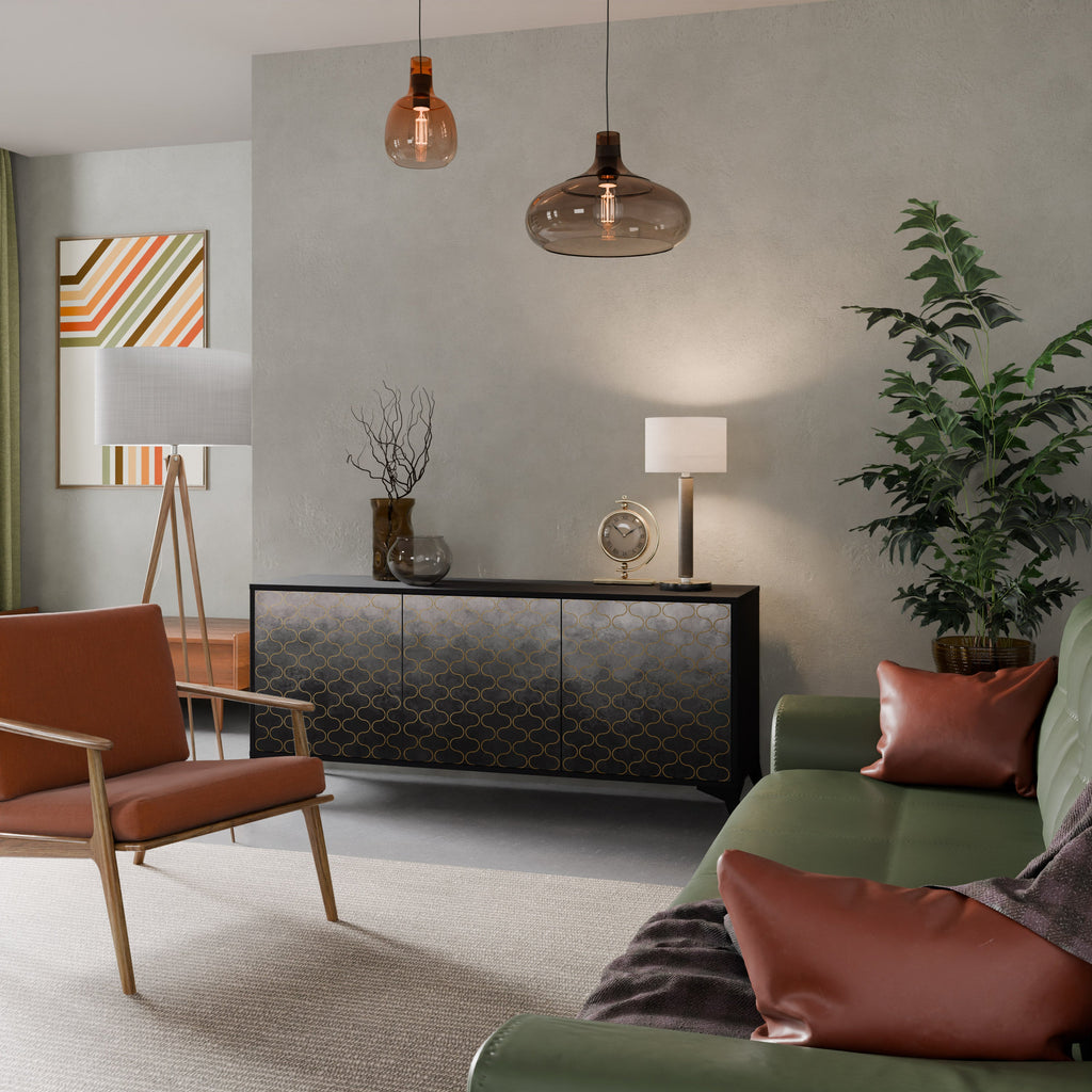 TESSELATED GRAYISH Aparador de 3 Portas em Acabamento Preto