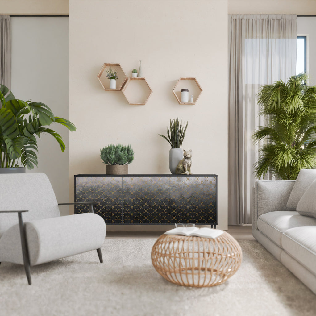 TESSELATED GRAYISH Aparador de 3 Portas em Acabamento Preto