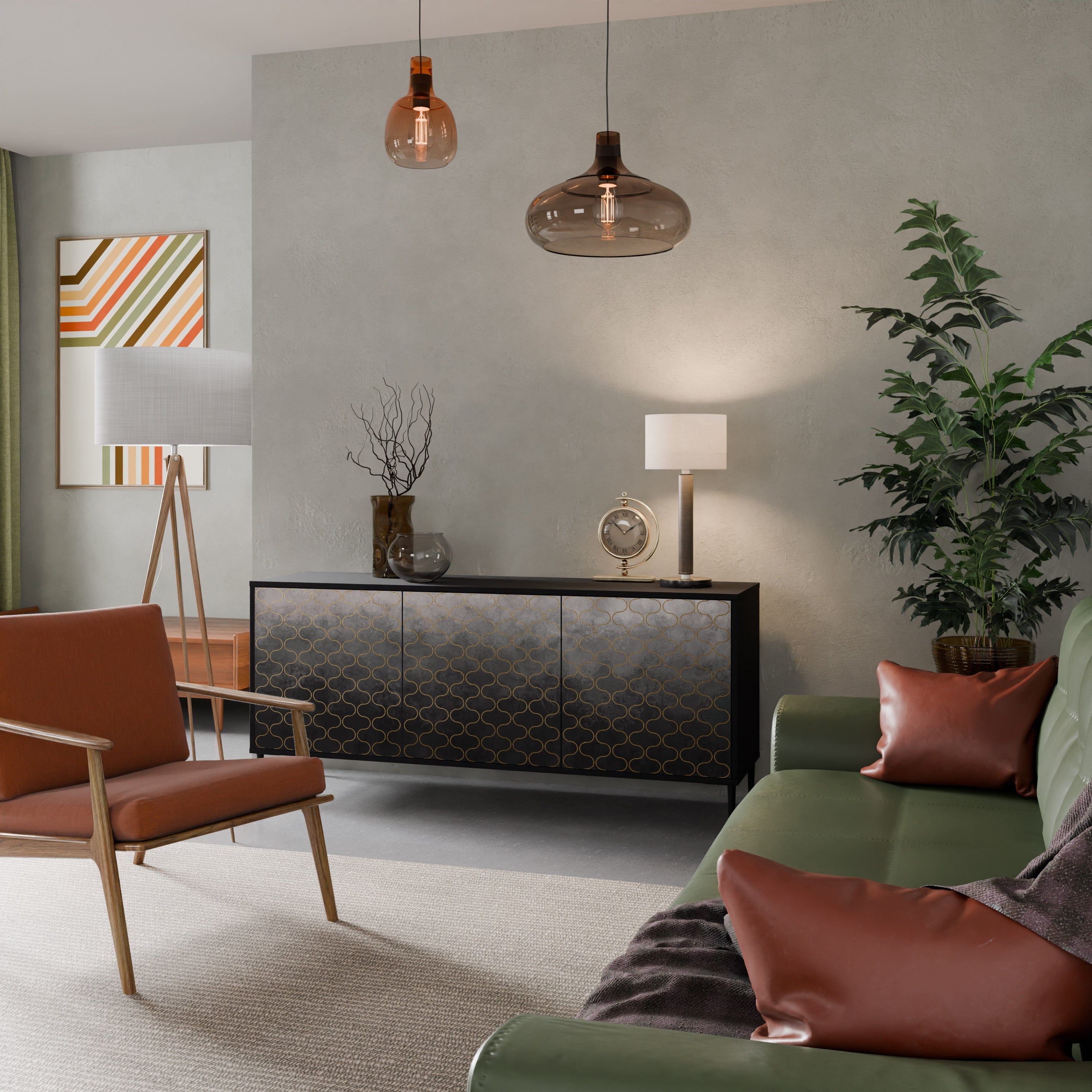 TESSELATED GRAYISH Aparador de 3 Portas em Acabamento Preto