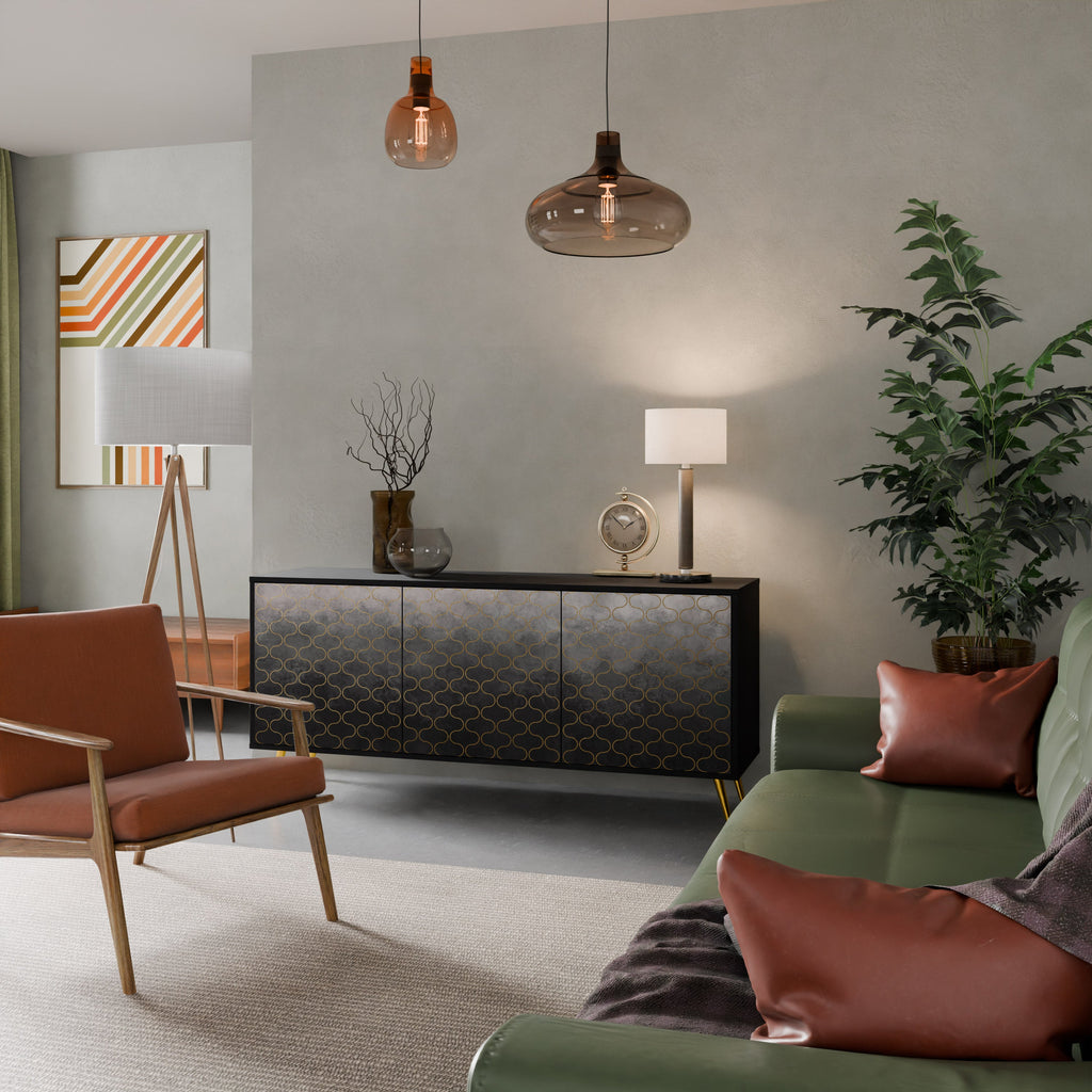 TESSELATED GRAYISH Aparador de 3 Portas em Acabamento Preto