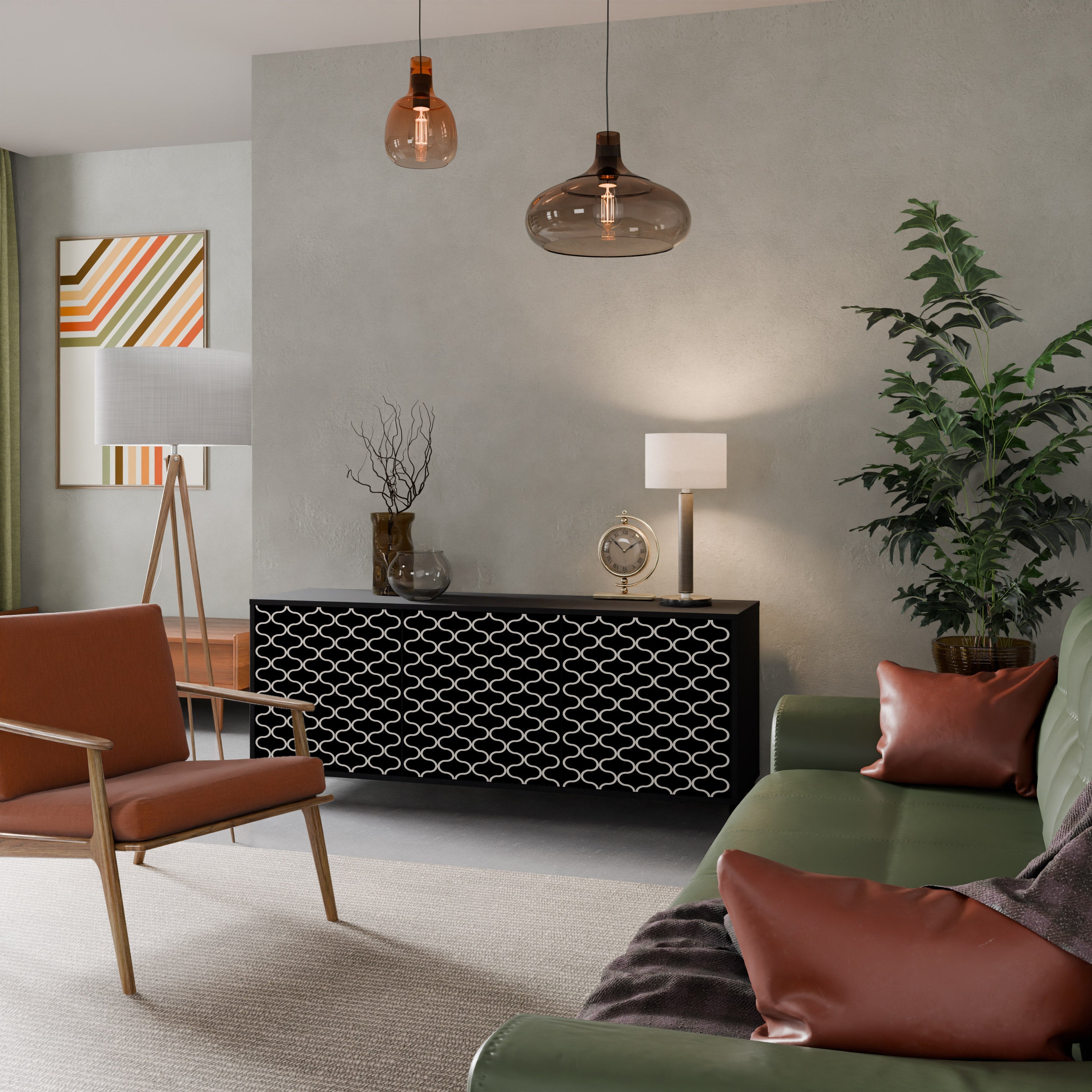 TESSELATED BLACKNESS Aparador de 3 Portas em Acabamento Preto