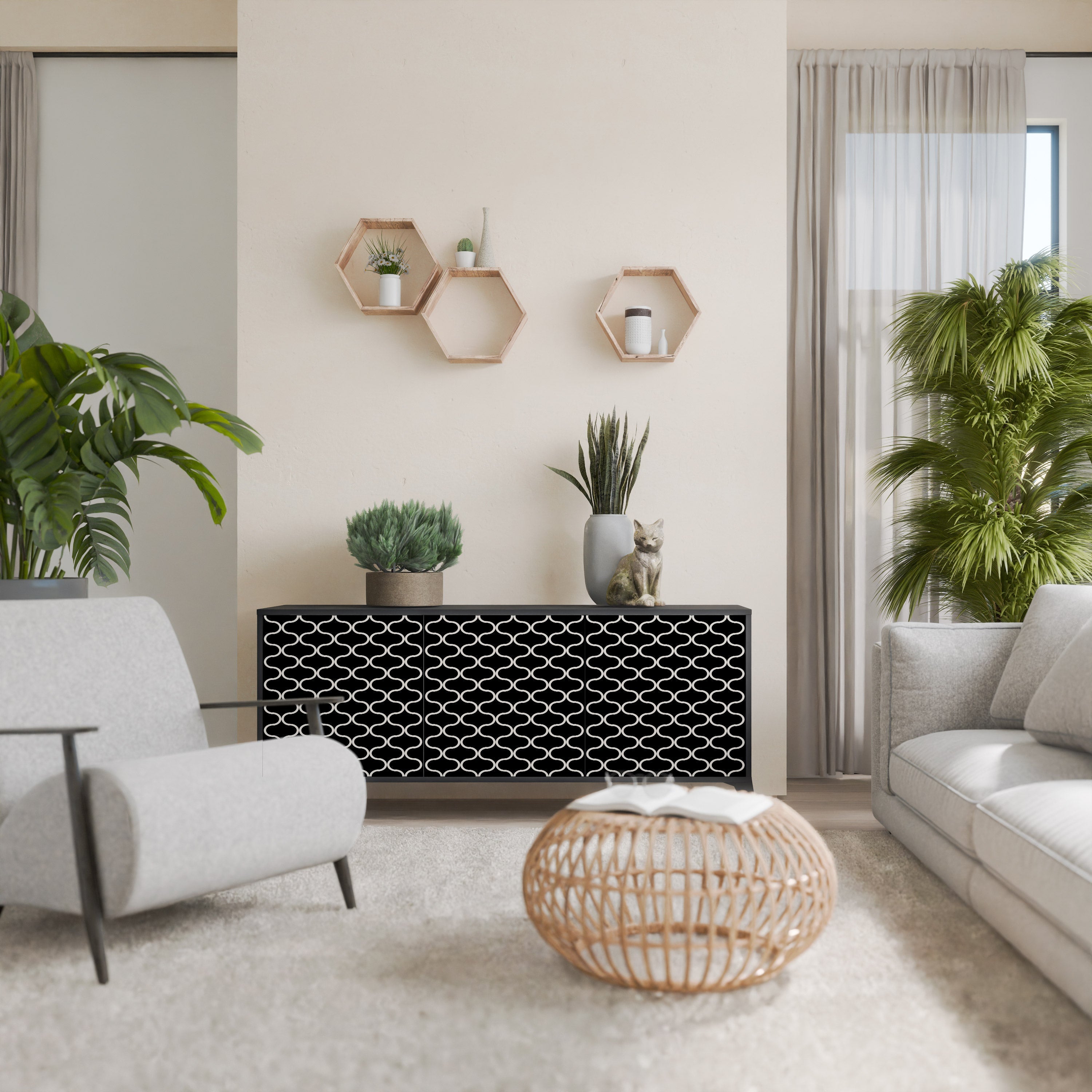 TESSELATED BLACKNESS Aparador de 3 Portas em Acabamento Preto