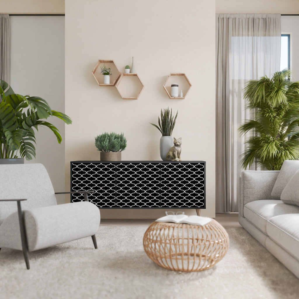 TESSELATED BLACKNESS Aparador de 3 Portas em Acabamento Preto