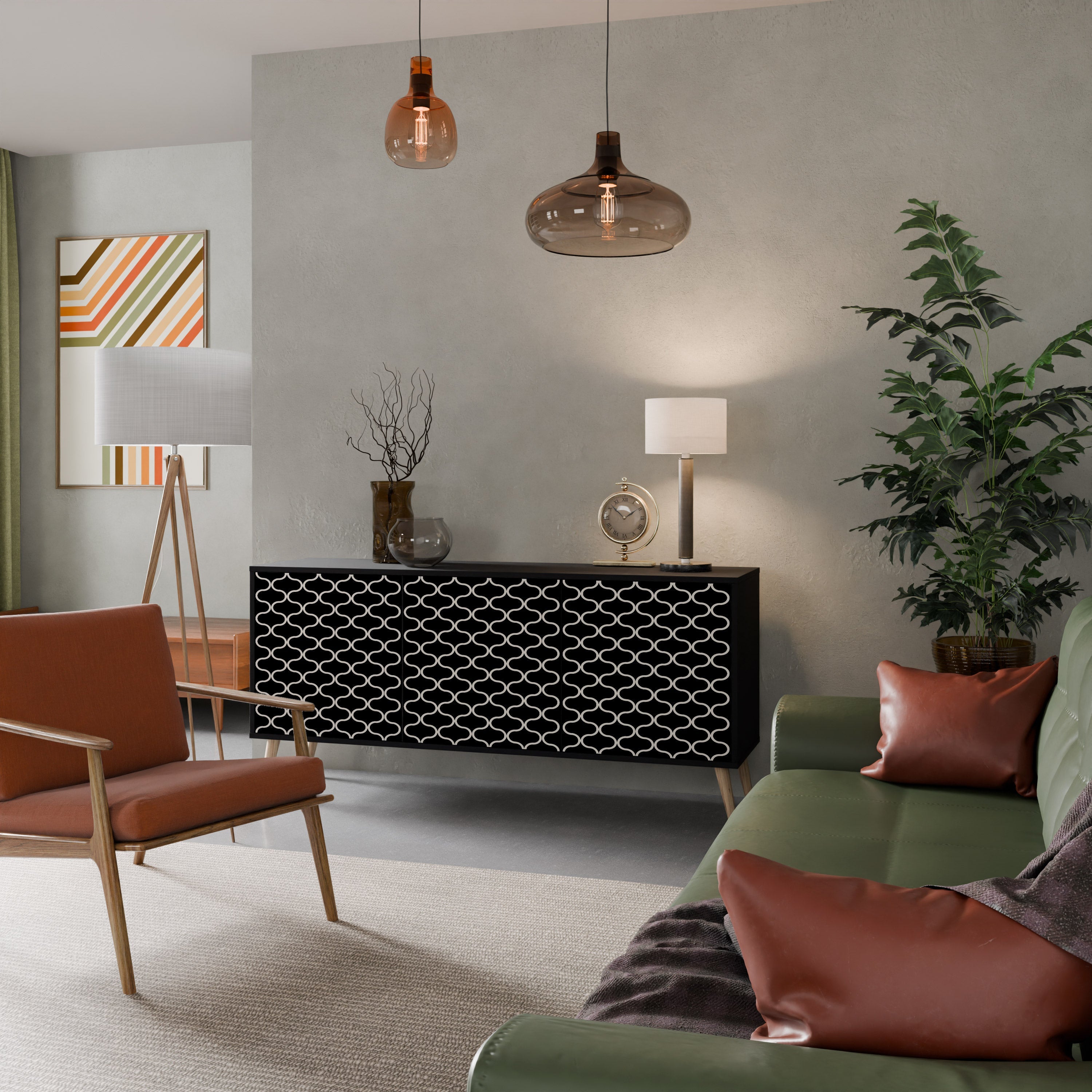 TESSELATED BLACKNESS Aparador de 3 Portas em Acabamento Preto