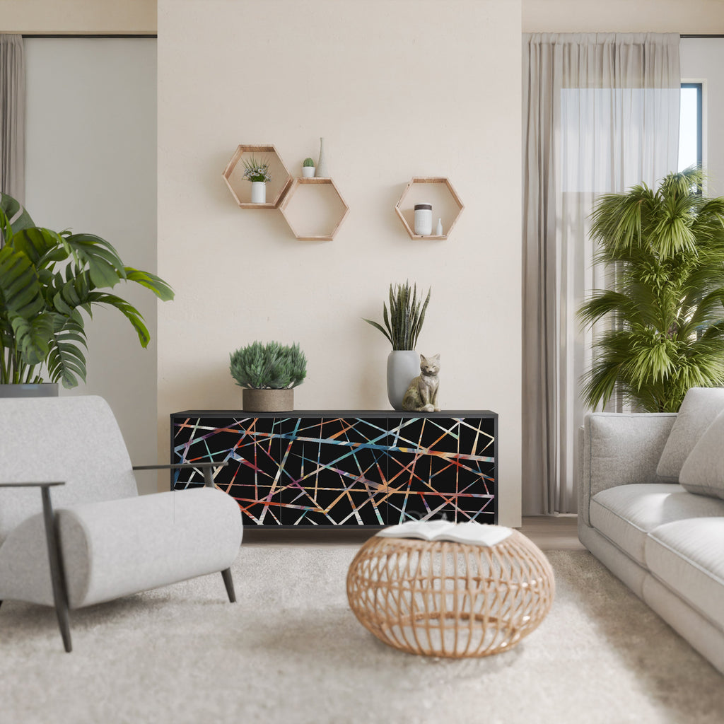 POLYGON VERVE Aparador de 3 Portas em Acabamento Preto