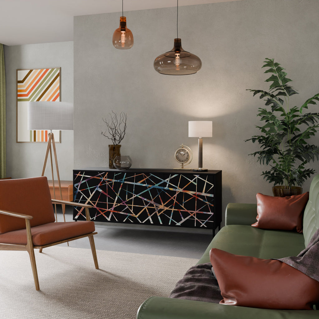 POLYGON VERVE Aparador de 3 Portas em Acabamento Preto