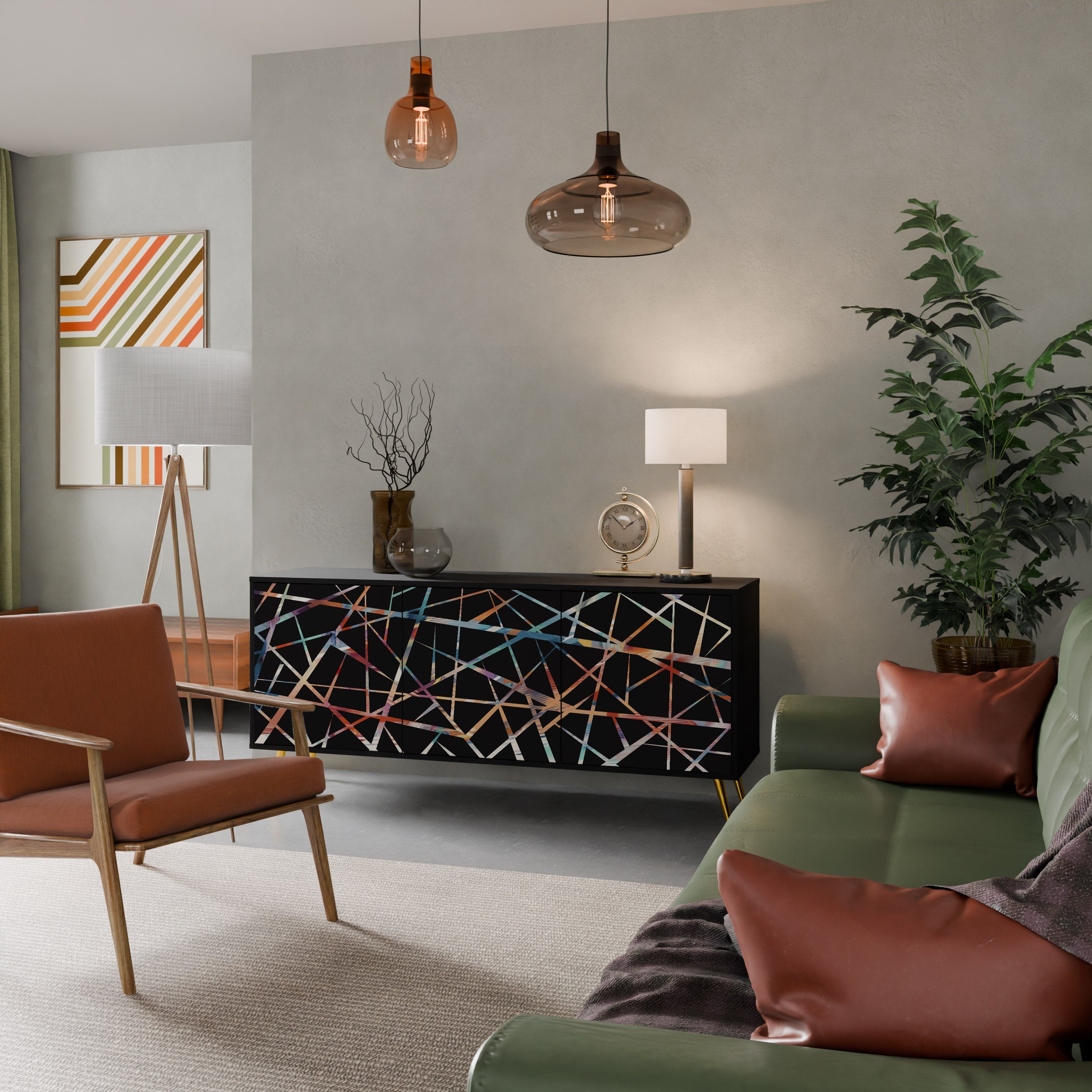 POLYGON VERVE Aparador de 3 Portas em Acabamento Preto