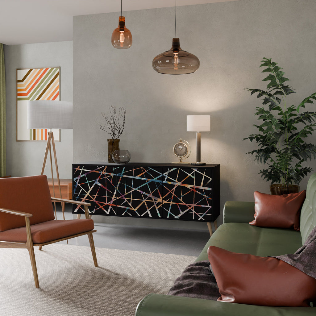 POLYGON VERVE Aparador de 3 Portas em Acabamento Preto