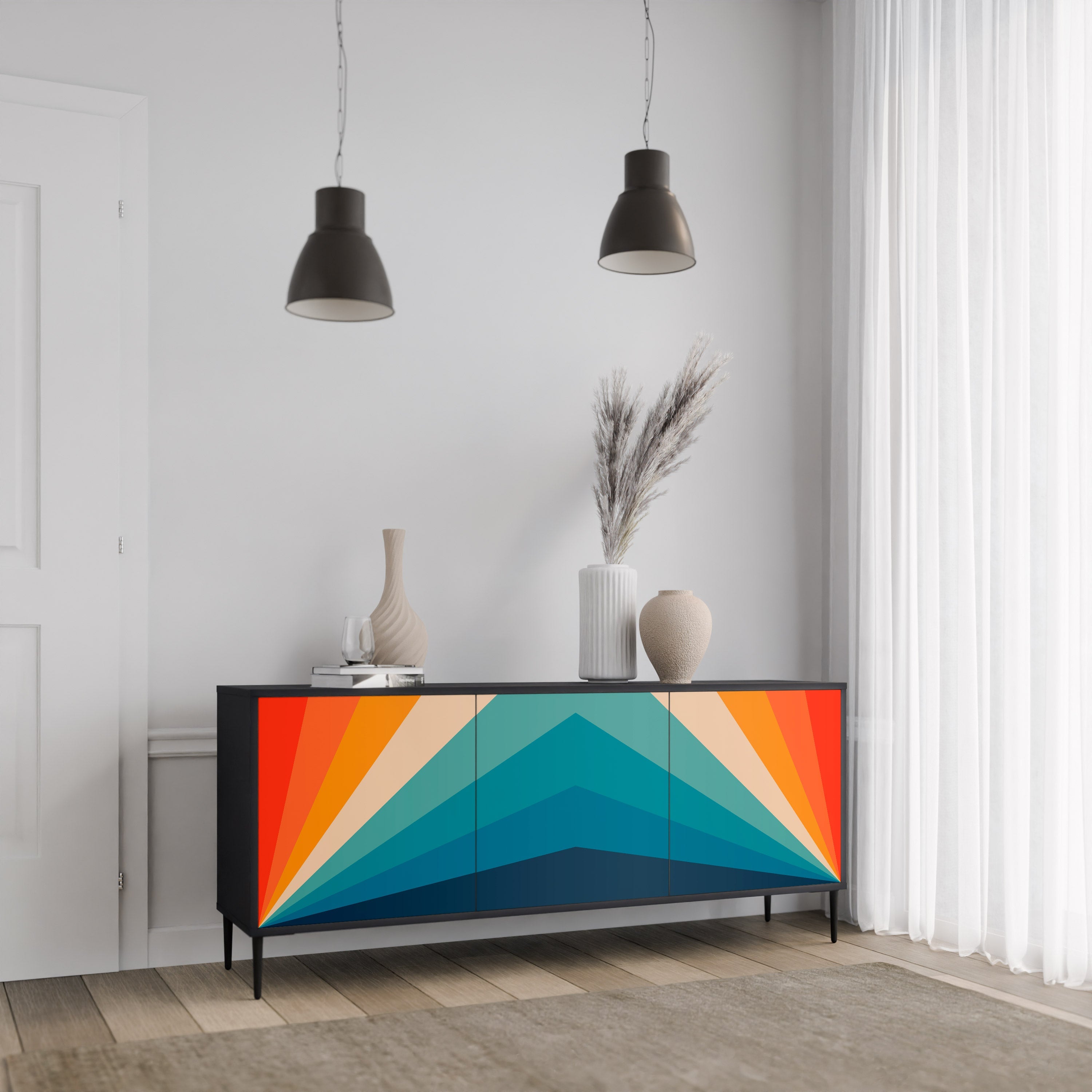 PRISM CONCUSSION Aparador de 3 Portas em Acabamento Preto