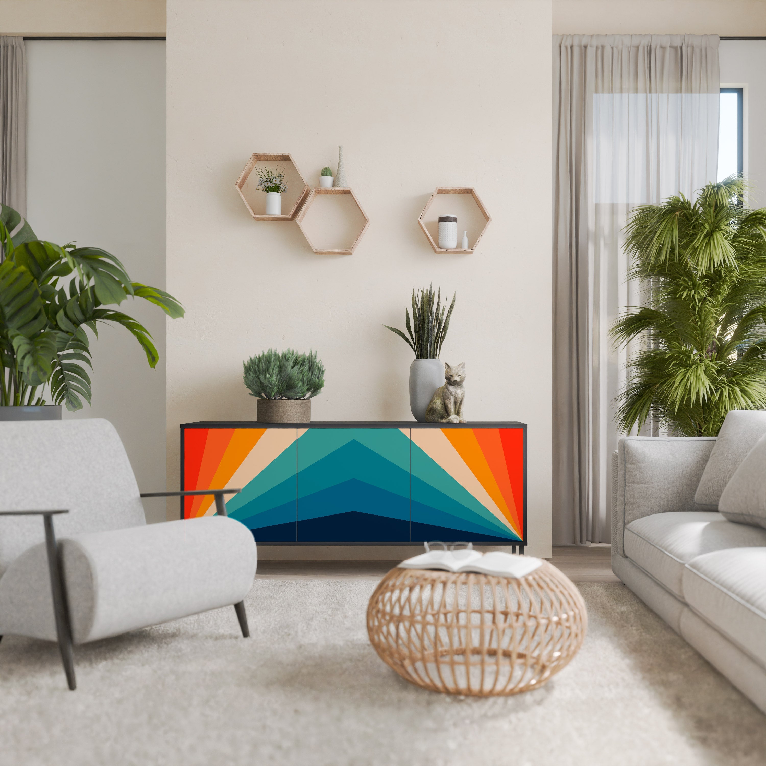 PRISM CONCUSSION Aparador de 3 Portas em Acabamento Preto