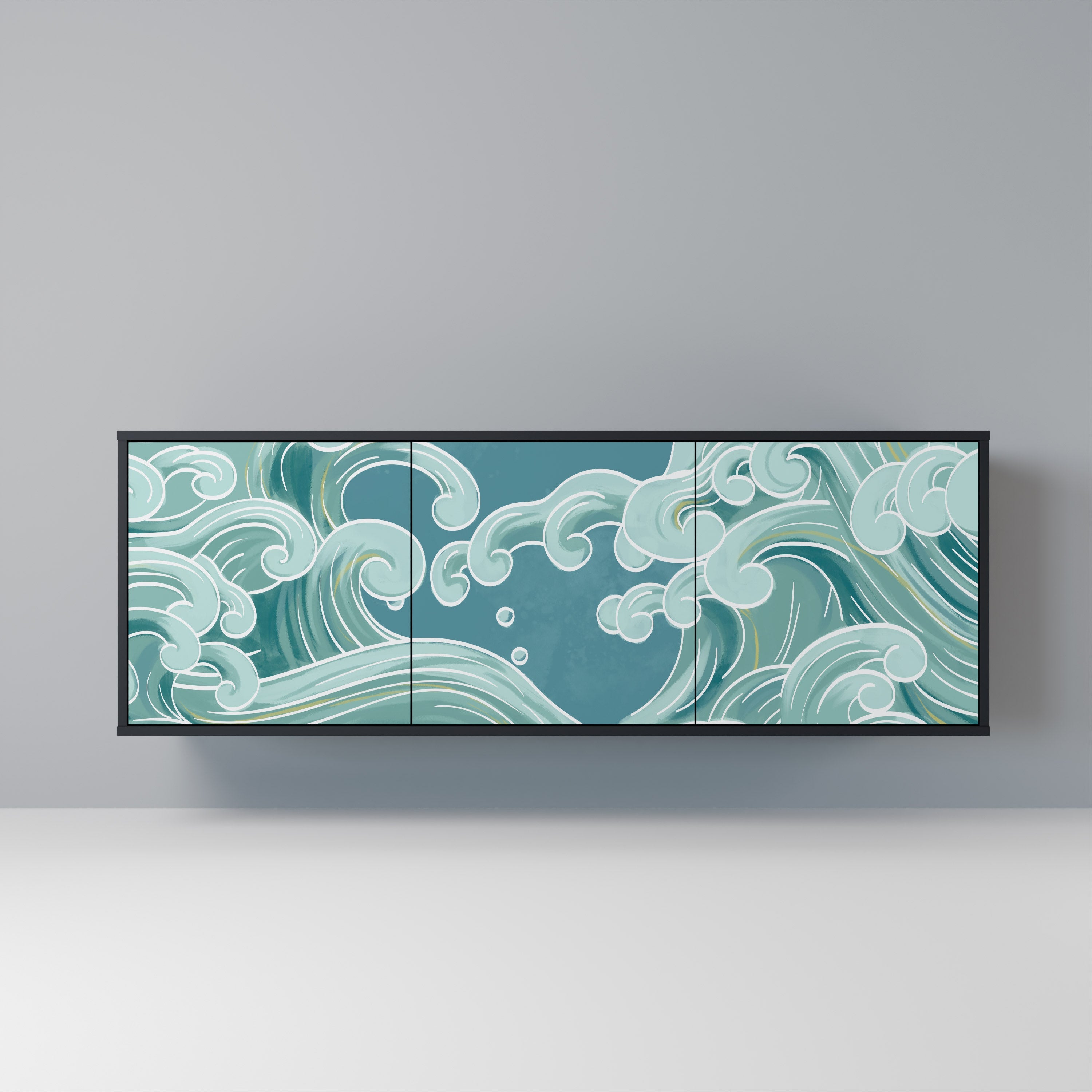 ASIAN SWAY Aparador de 3 Portas em Acabamento Preto