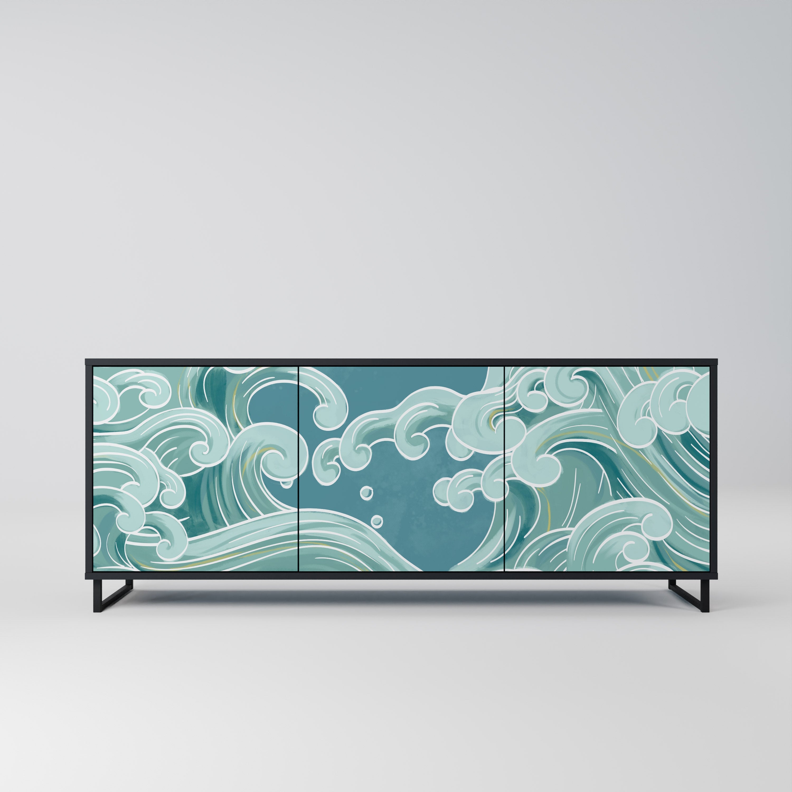 ASIAN SWAY Aparador de 3 Portas em Acabamento Preto