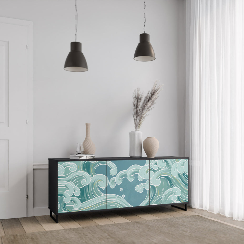 ASIAN SWAY Aparador de 3 Portas em Acabamento Preto