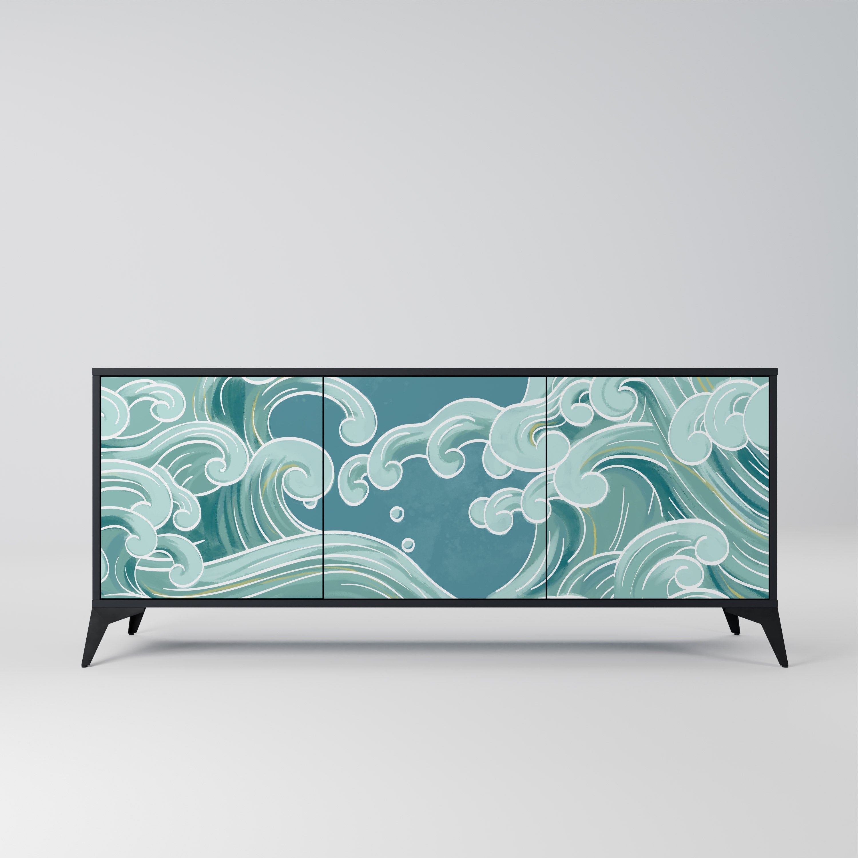 ASIAN SWAY Aparador de 3 Portas em Acabamento Preto