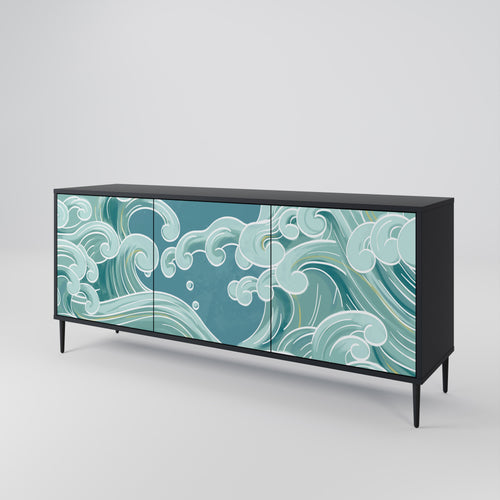 ASIAN SWAY 3-Door Sideboard in Black Finish