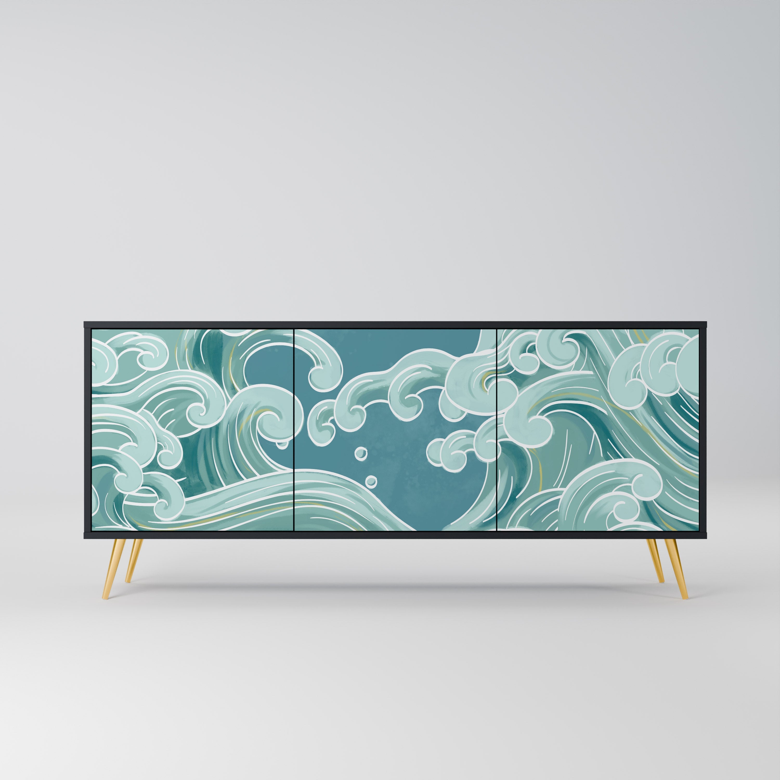 ASIAN SWAY Aparador de 3 Portas em Acabamento Preto