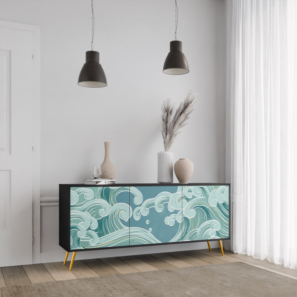 ASIAN SWAY Aparador de 3 Portas em Acabamento Preto